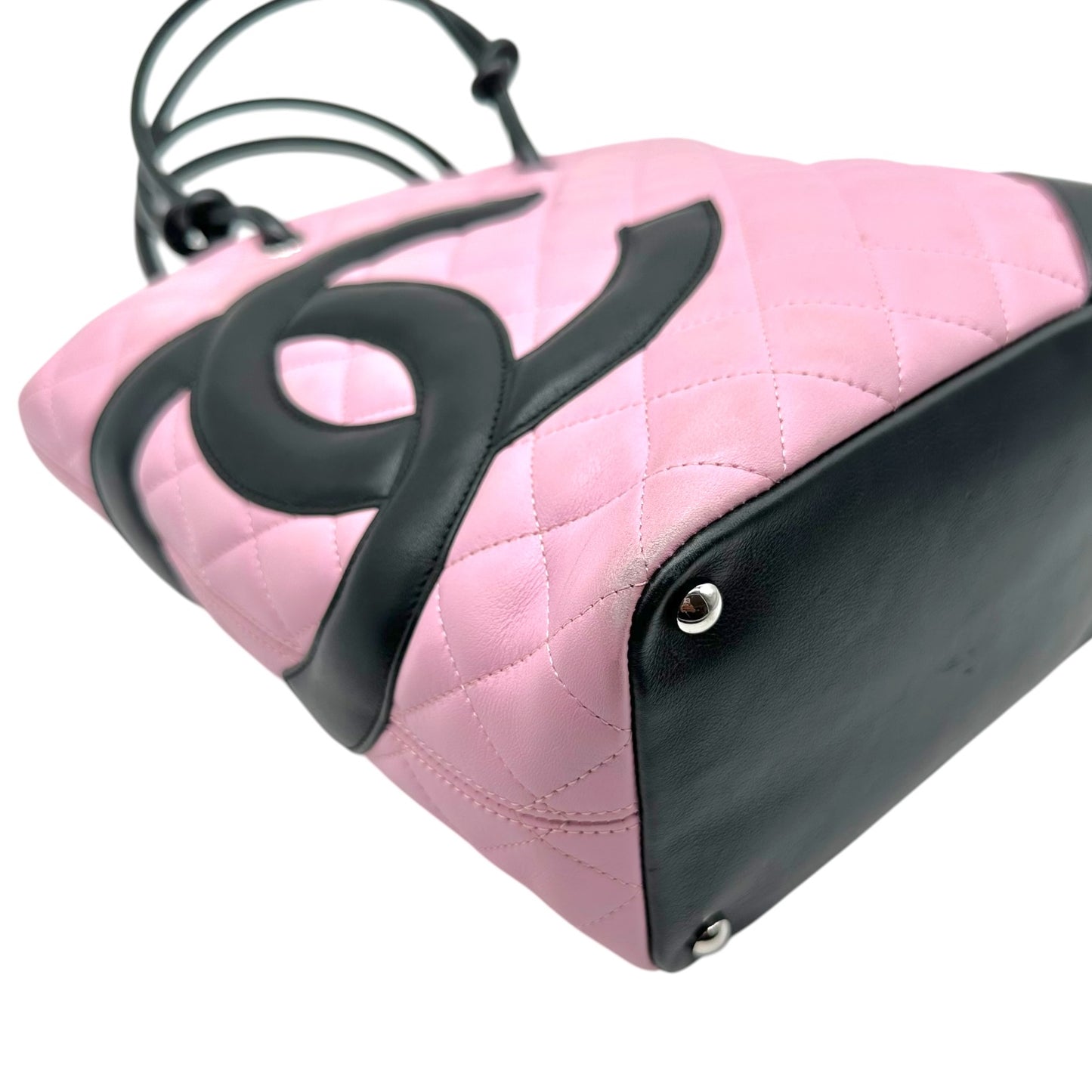 Chanel Small Tote Bag Pink Black Cambon Matelasse