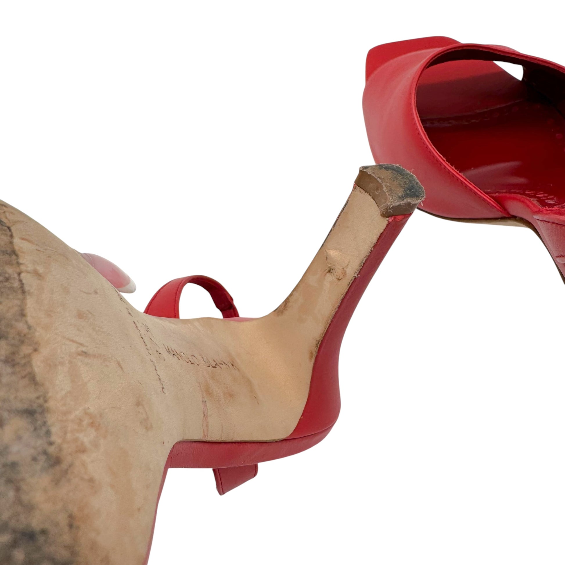 Manolo Blahnik Red Leather Heeled Slingback Sandals