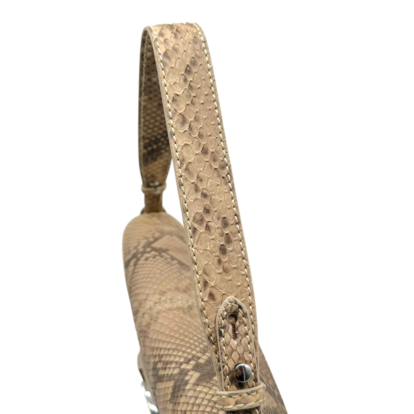 Valentino Garavani Light Brown Python & Rhinestone Mother of Pearl Embellished Shoulder Bag