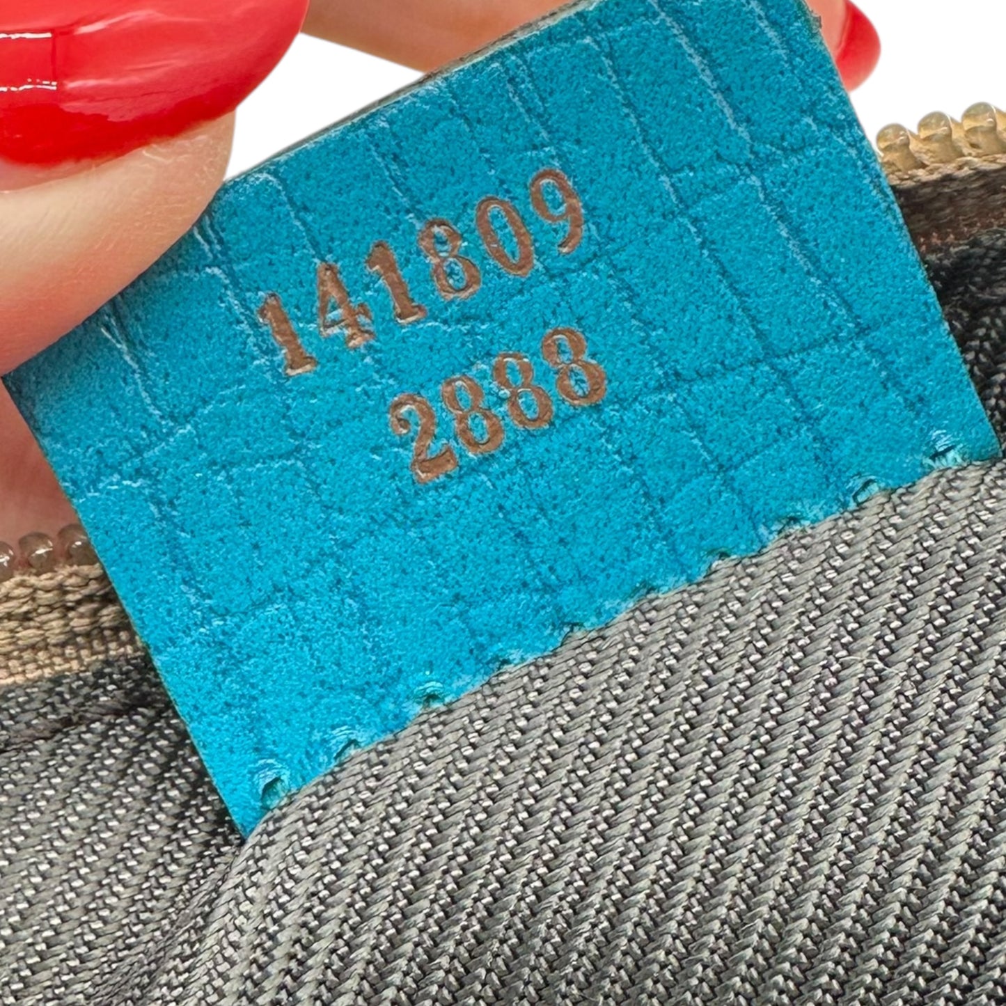 Gucci Tan Monogram & Teal Trim Pochette Bag - Outfit Repeater