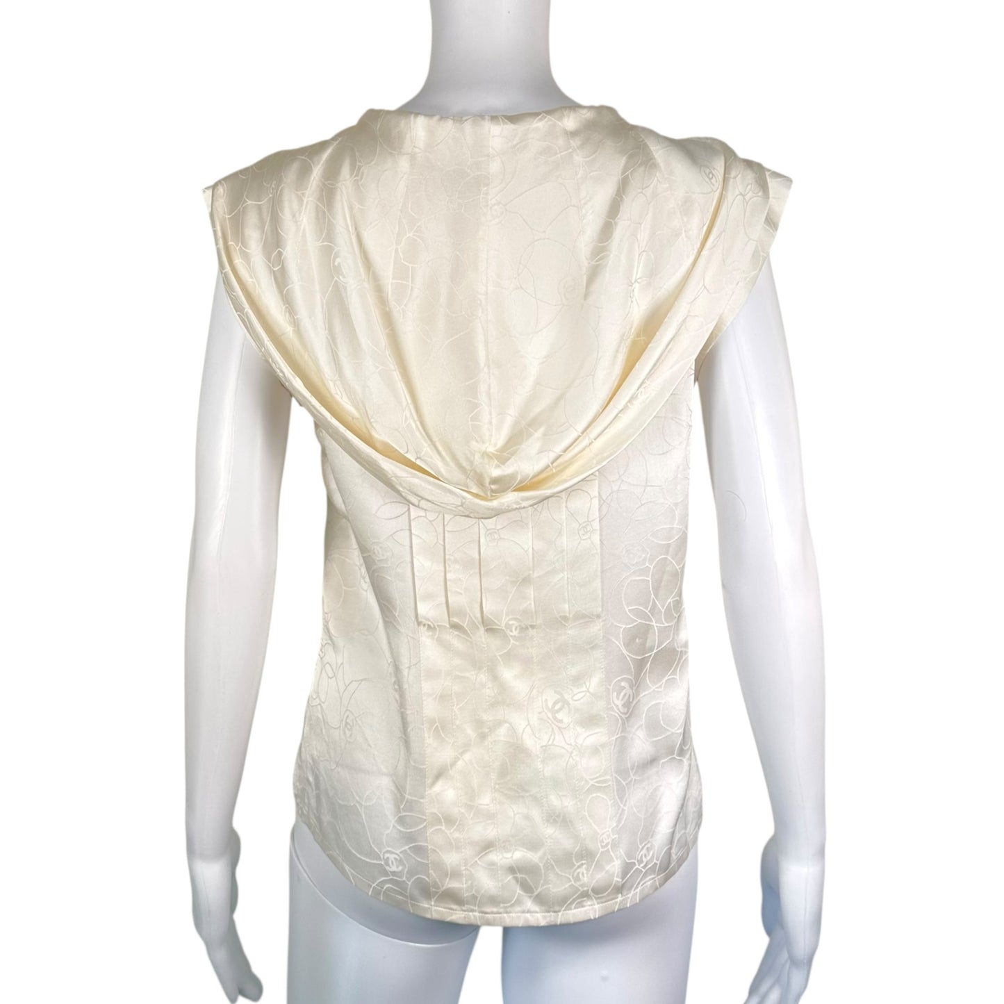 Chanel Spring 2001 Camellia White Silk Hooded Blouse