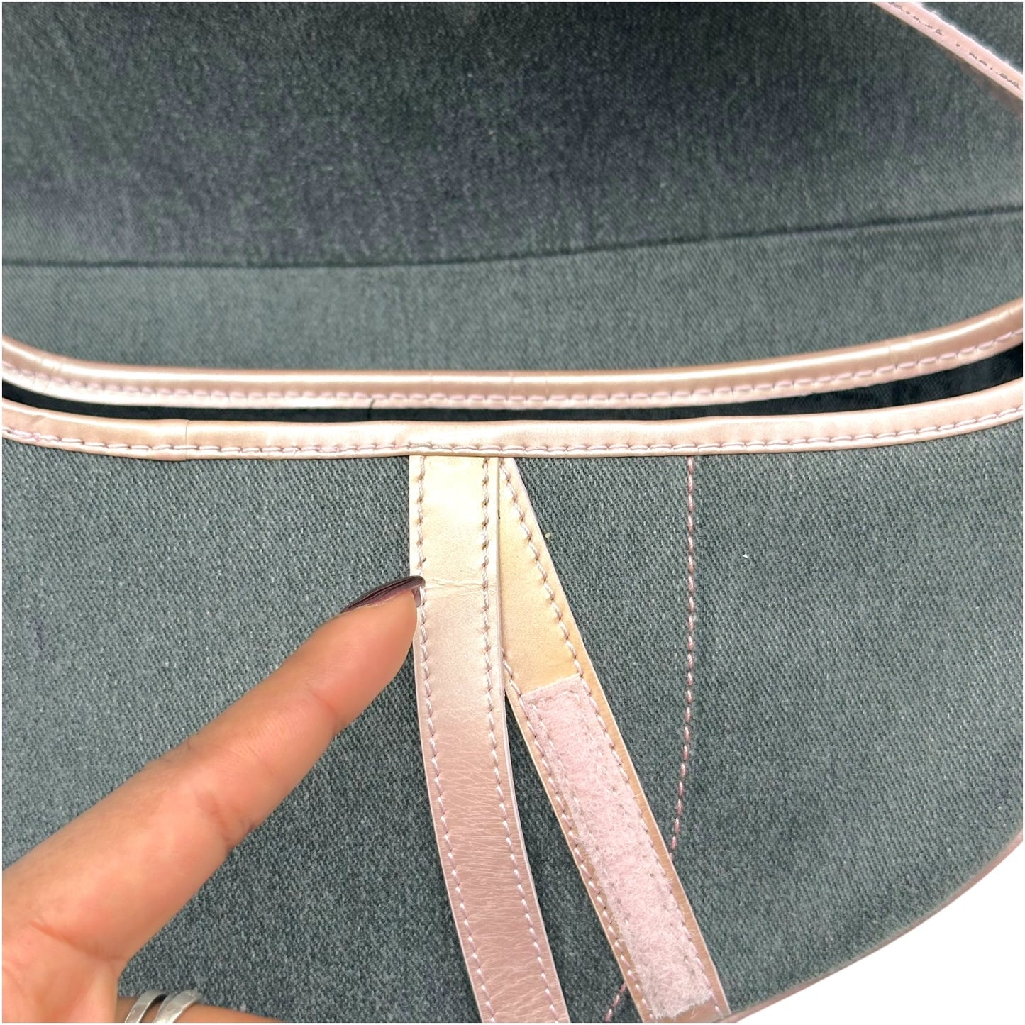 Christian Dior Saddle Shoulder Bag Gray Denim Pink Leather