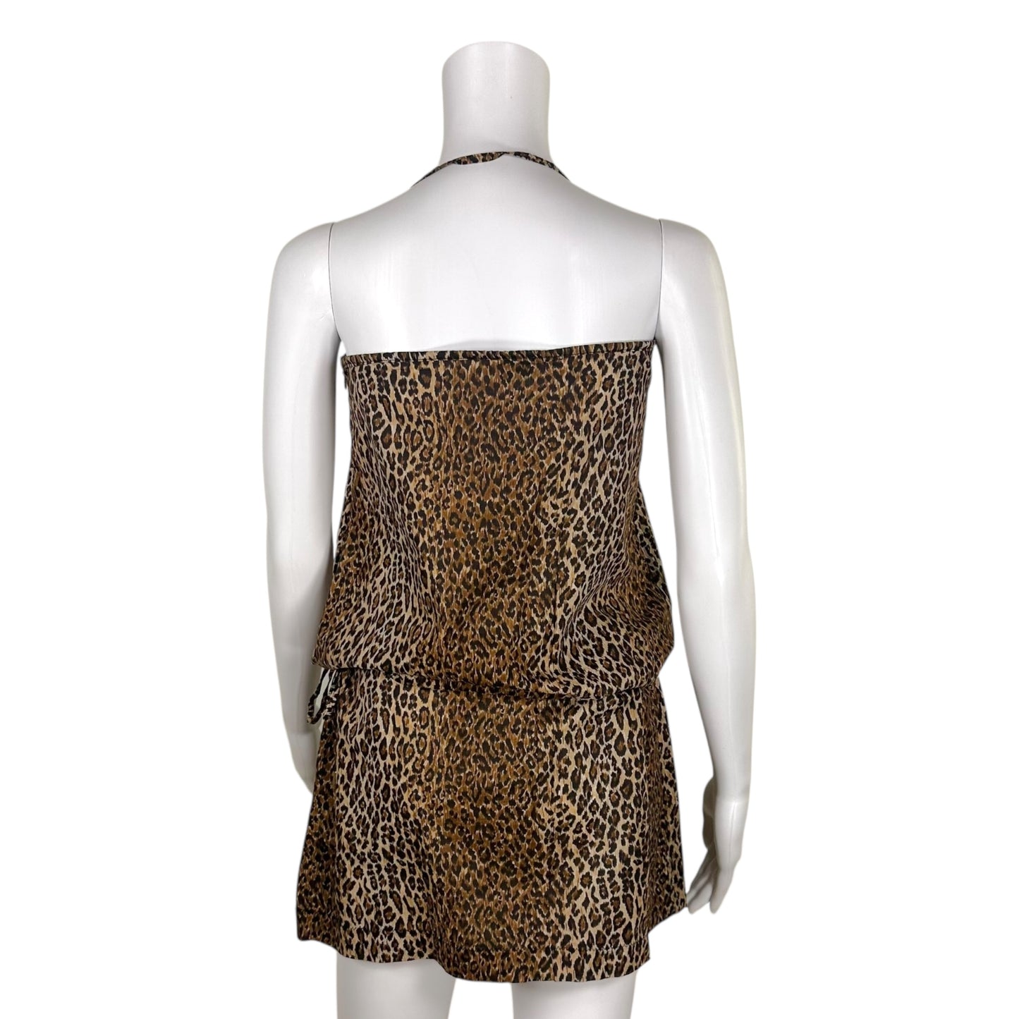 Dolce & Gabbana Beachwear Semi-Sheer Leopard Print Logo Charm Halter Dress