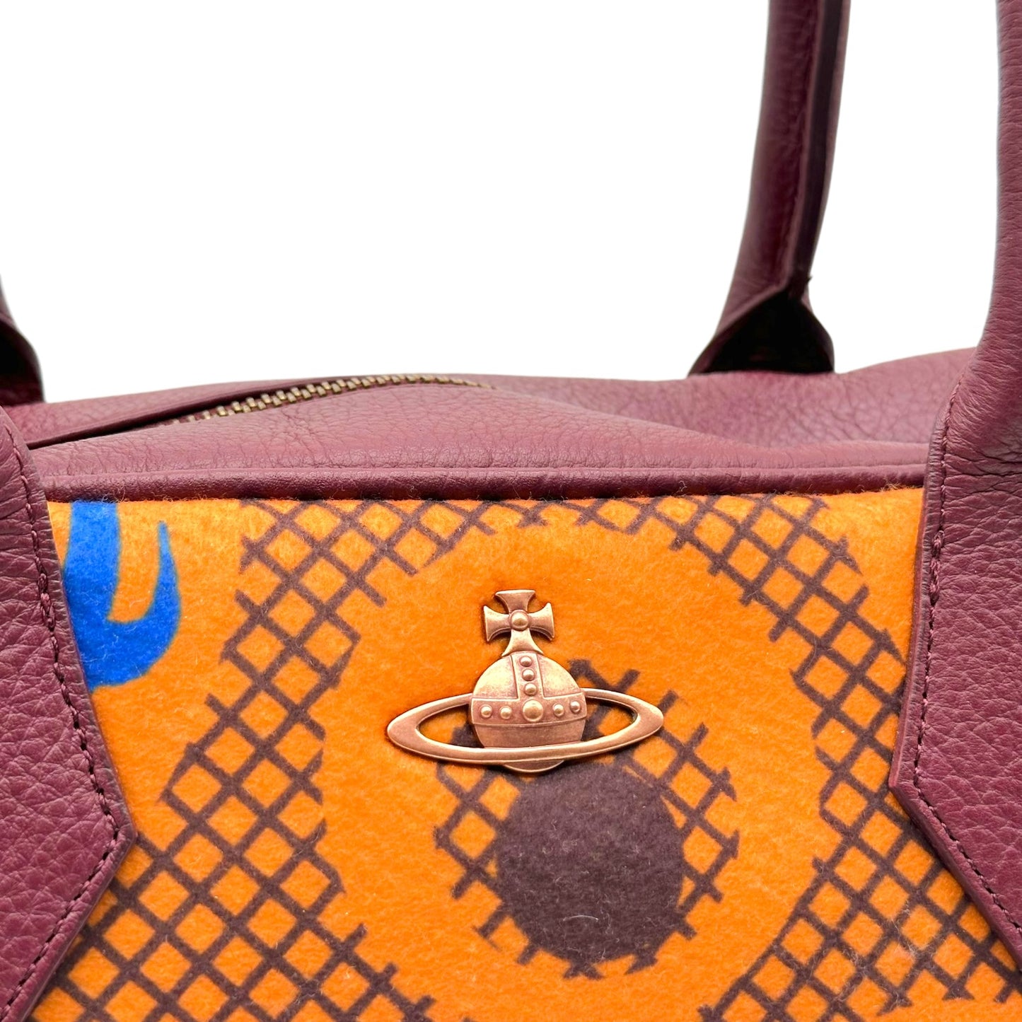 Vivienne Westwood Bowler Bag Burgundy Orange Wool Leather