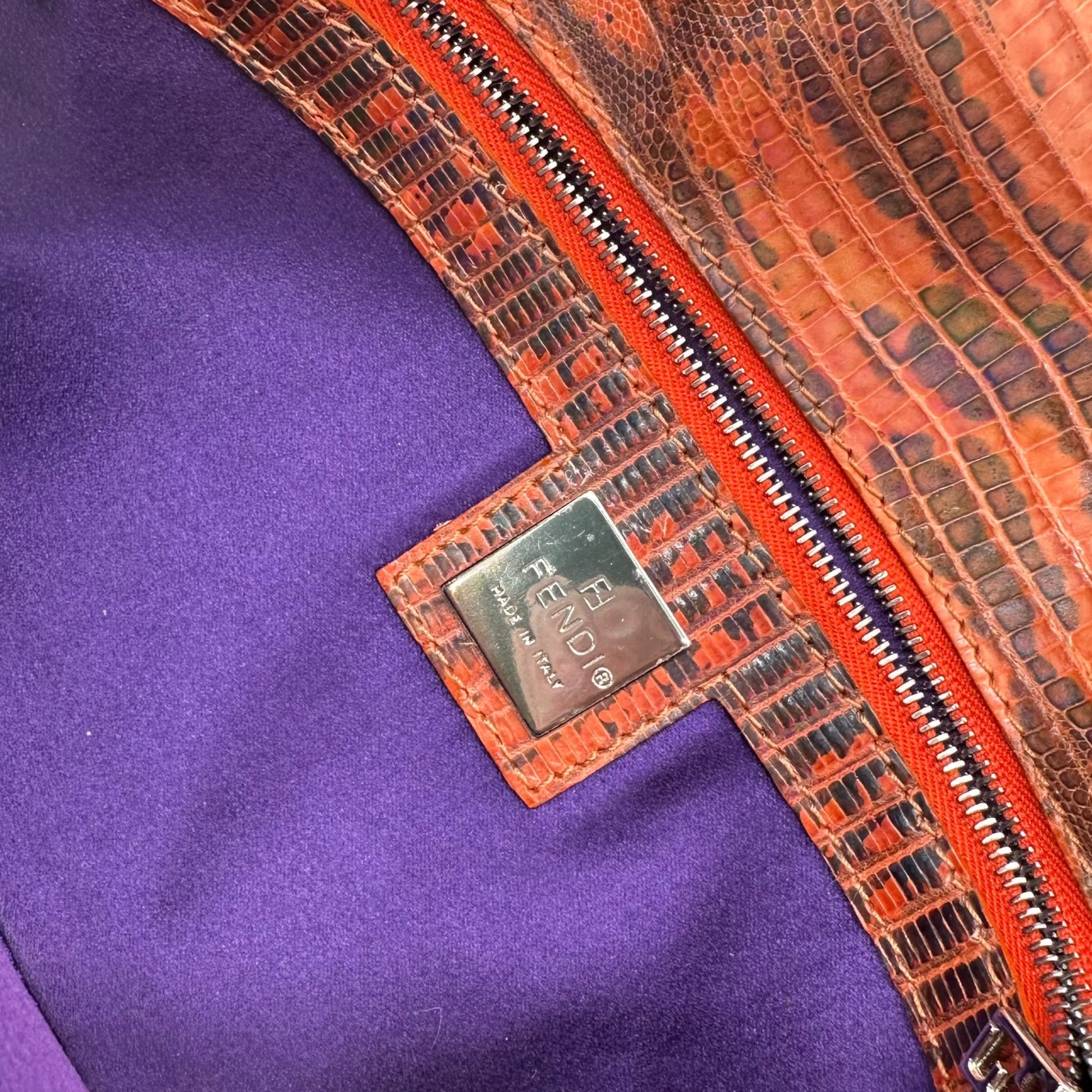 Fendi Coral Iridescent Lizard & Purple Stone Baguette Bag - Outfit Repeater