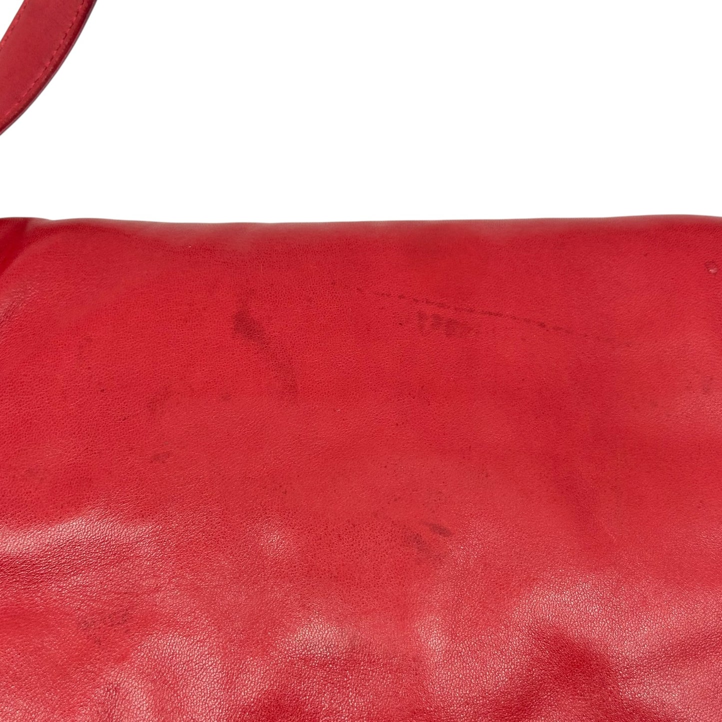 Fendi Red Leather Baguette Shoulder Bag with Yellow Stone