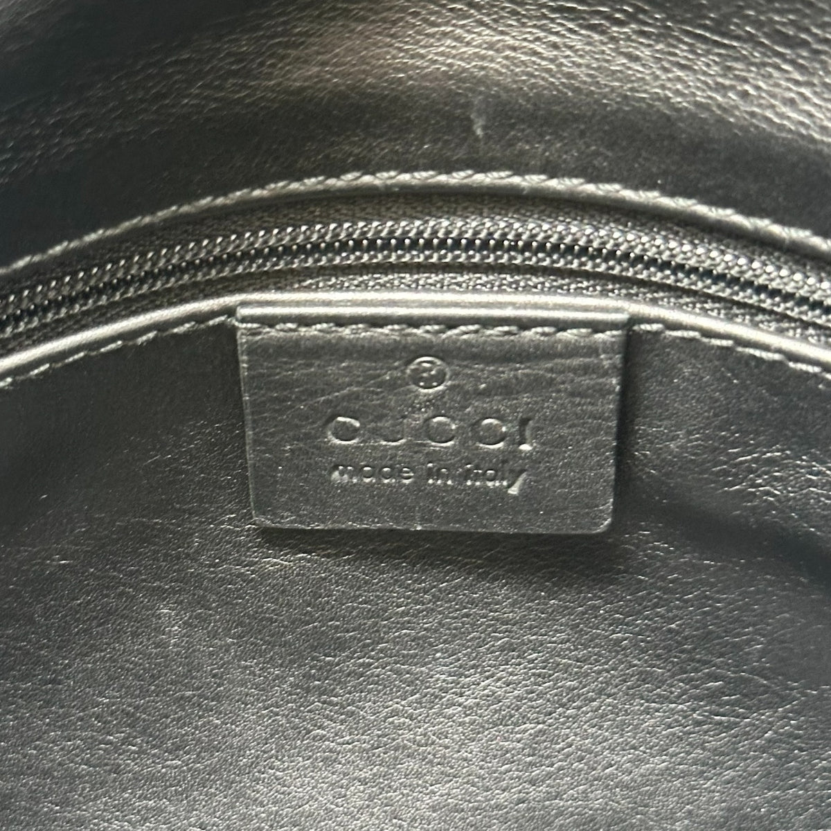 Gucci Black Embossed Suede Shoulder Bag with Metal Strap