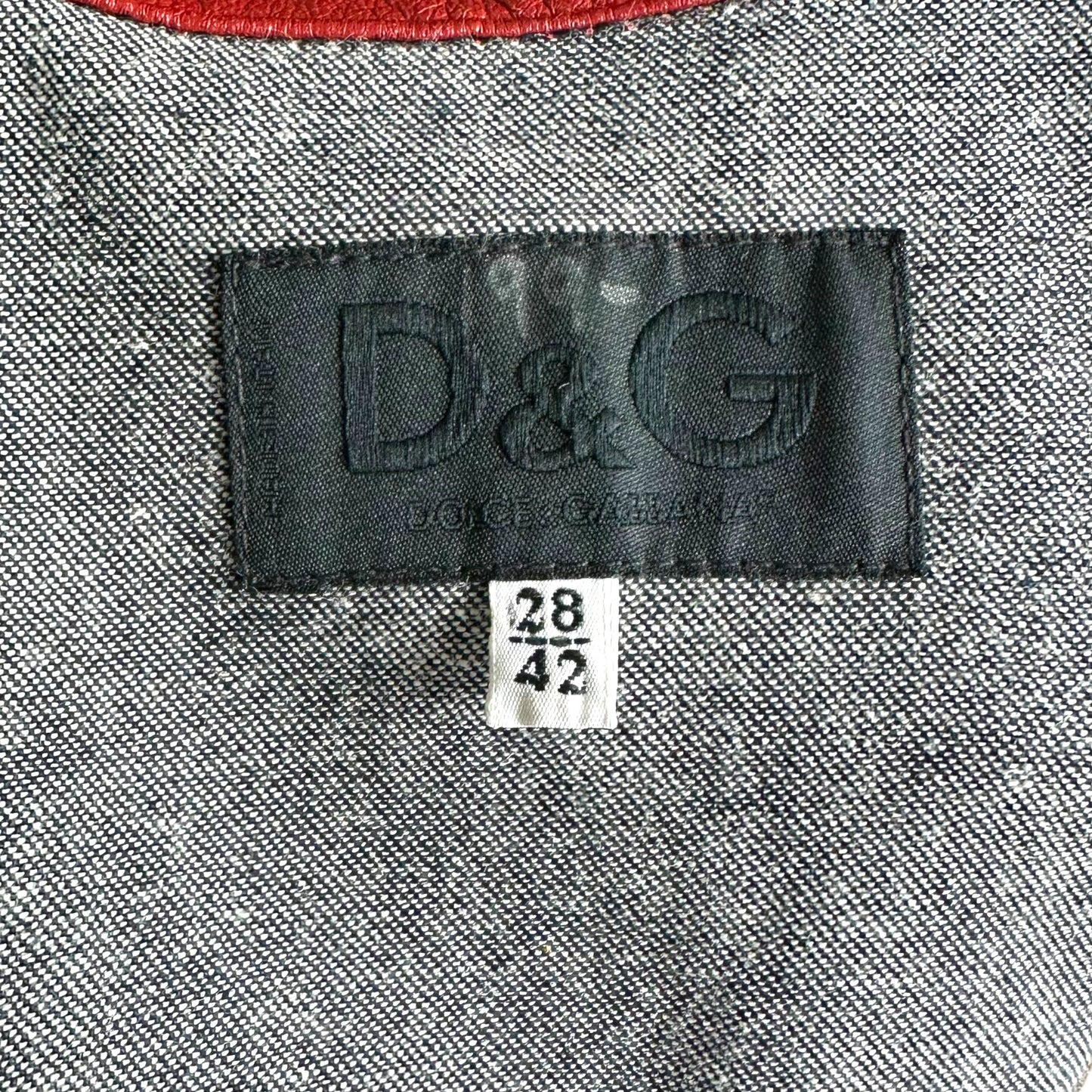 D&G Dolce & Gabbana Dark Denim & Red Leather Skirt & Jacket Set