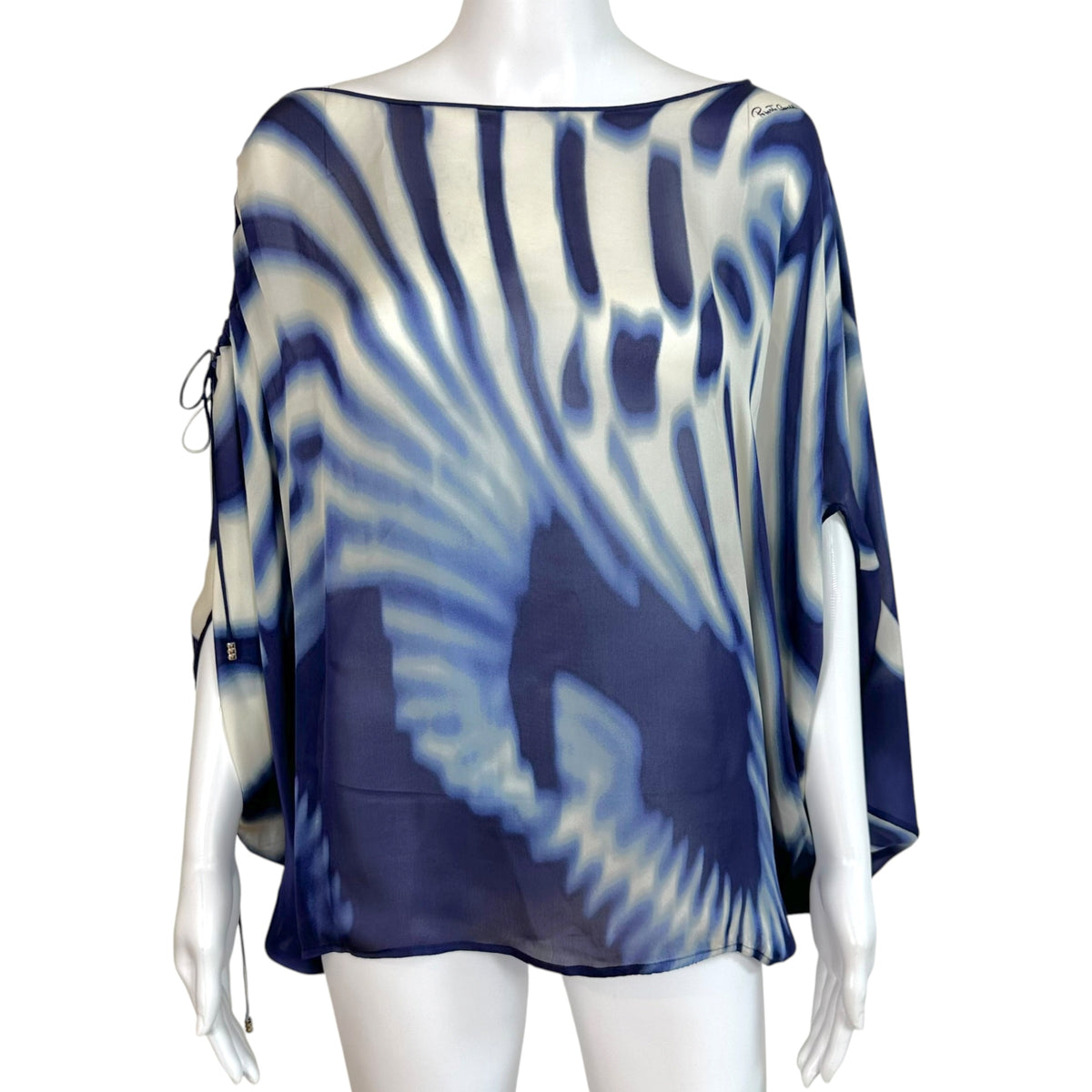 Roberto Cavalli Sheer Silk Asymmetrical Dolman Blouse