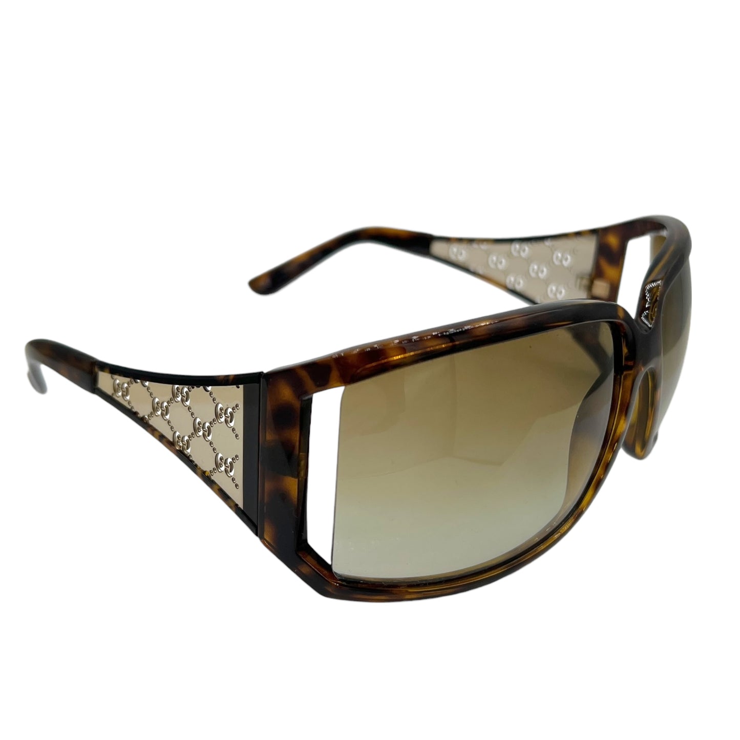 Gucci Tortoise & Gold Monogram Arm Oversized Square Sunglasses GG2999 w/ Case