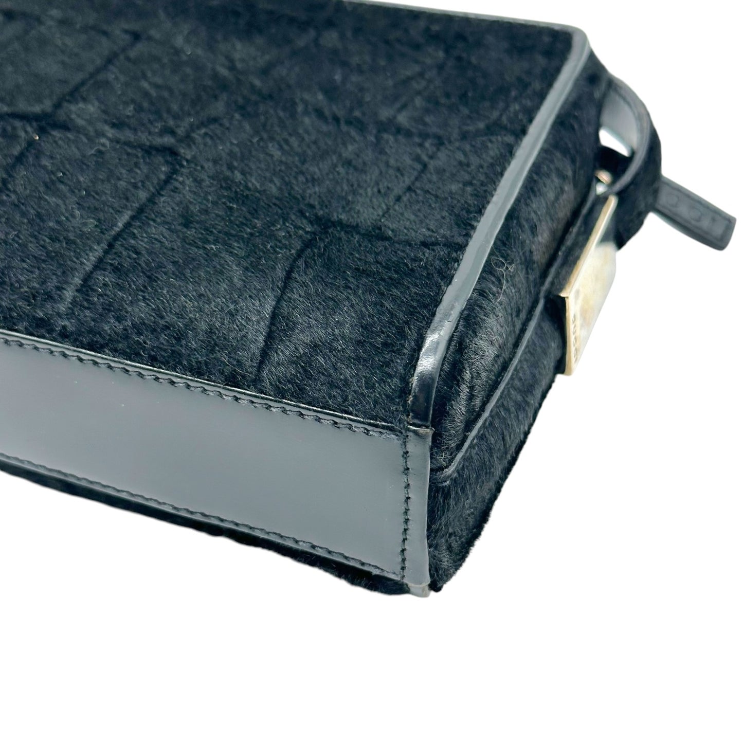 Gucci Black Croc Embossed Ponyhair Shoulder Bag