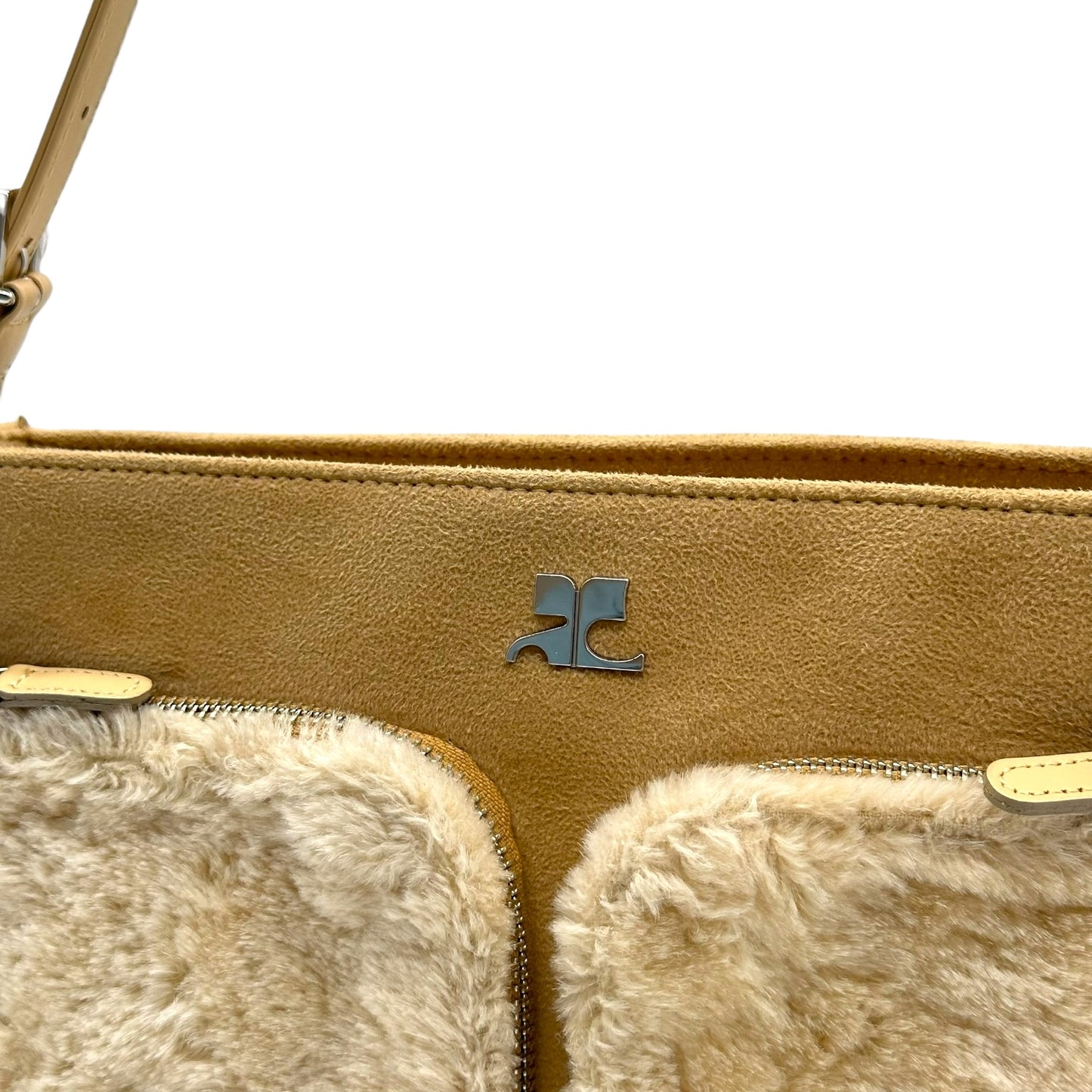 Courreges Tan Faux Suede & Fur Shoulder Bag