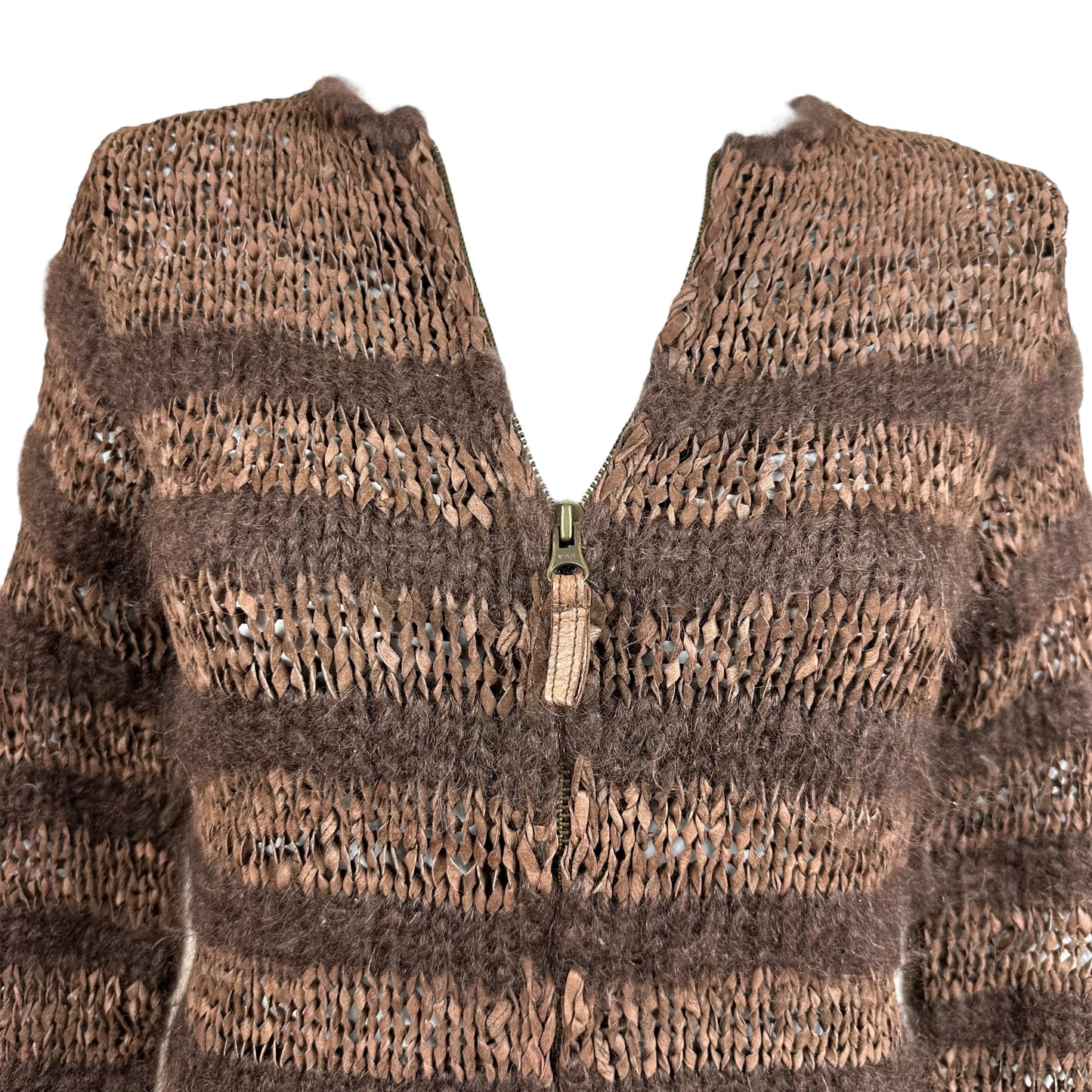 Jean Paul Gaultier Brown Striped Knit Zip Up Cardigan Sweater