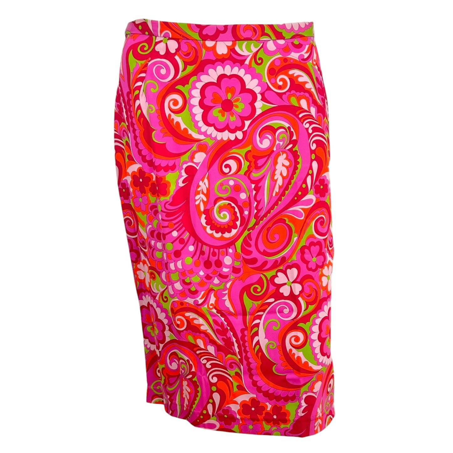Dolce & Gabbana Pink & Green Paisley Print Silk Midi Skirt