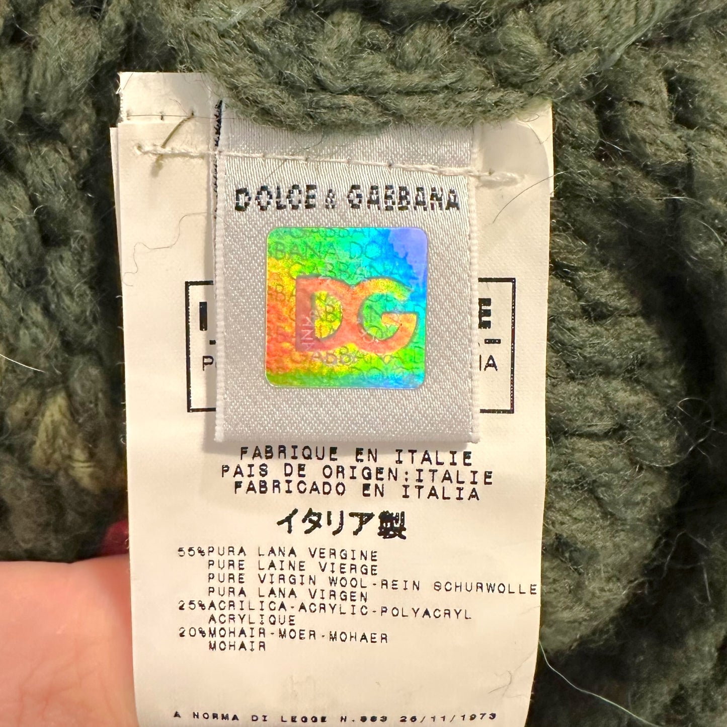 D&G Dolce & Gabbana F/W 2002 Green Knit Floral Pullover Sweater