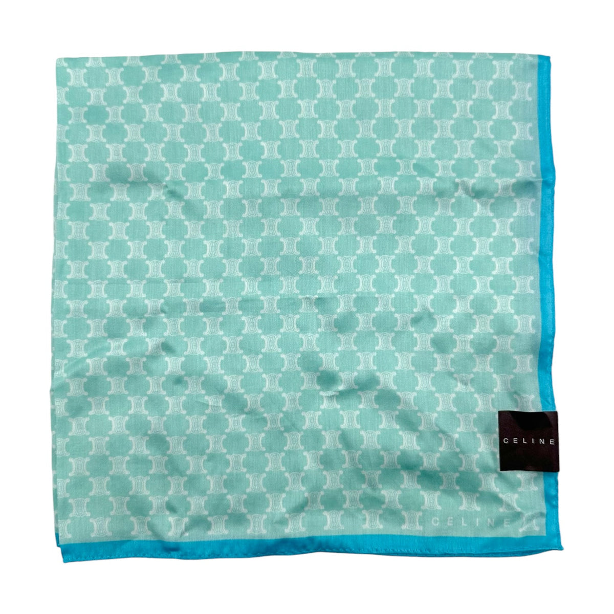 Celine Cotton Bandana Scarf Light Turquoise Blue Monogram
