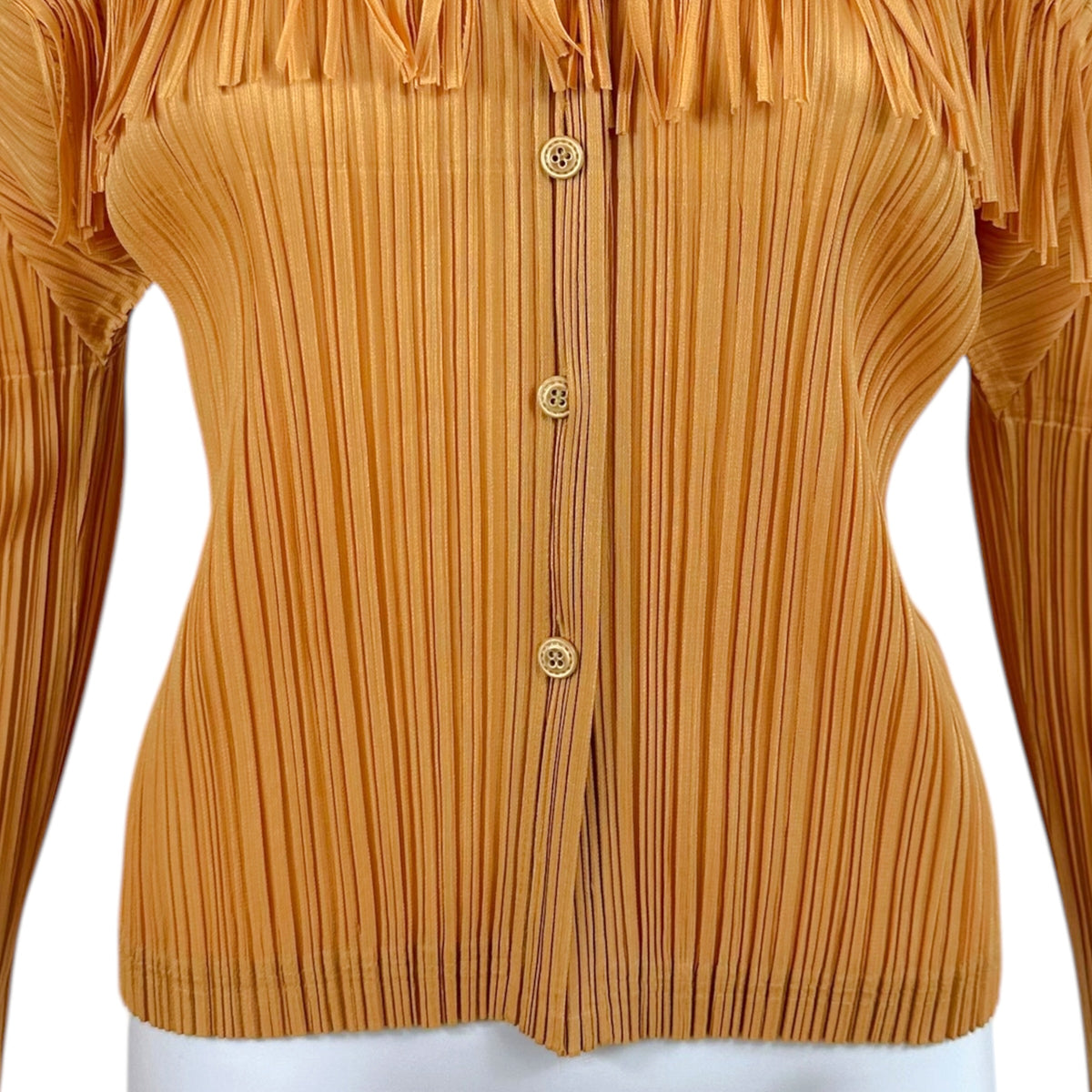 Issey Miyake Longsleeve Blouse Golden Pleated Fringe Trim