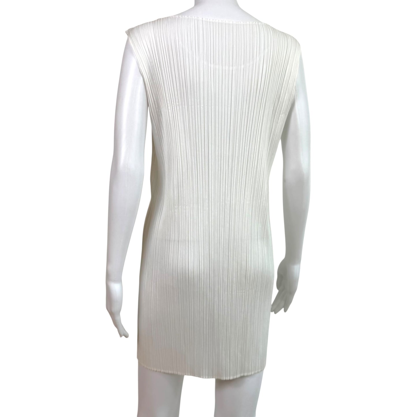 Issey Miyake Pleats Please Multicolor Patterned Neckline White Pleated Mini Dress Sz 3