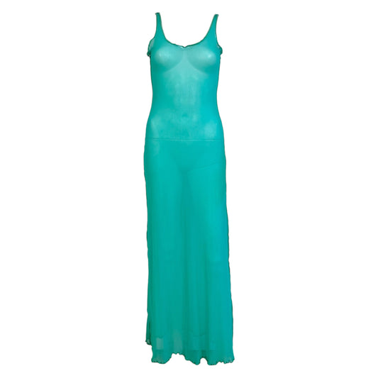 Jean Paul Gaultier Sheer Mesh Maxi Dress Turquoise Blue