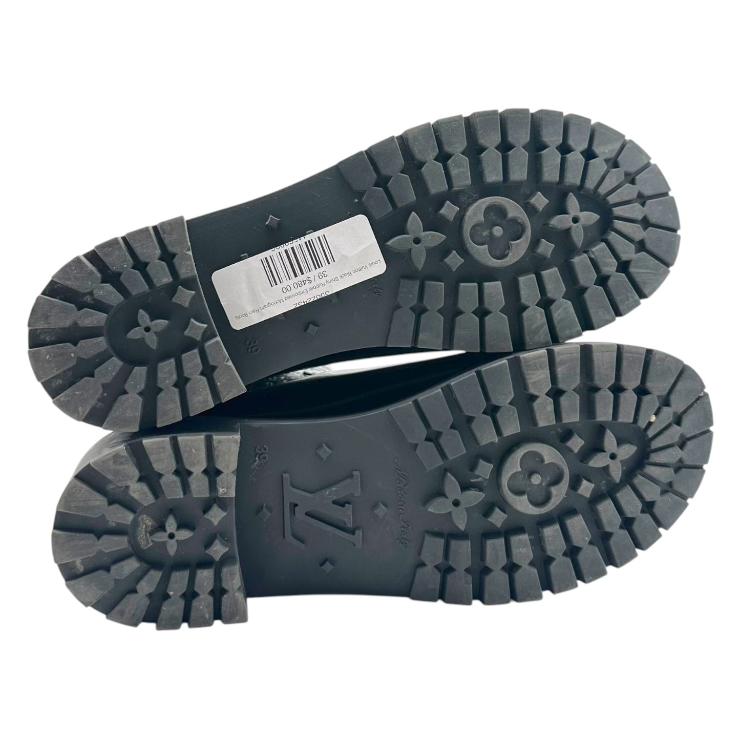 Louis Vuitton Black Shiny Rubber Embossed Monogram Rain Boots