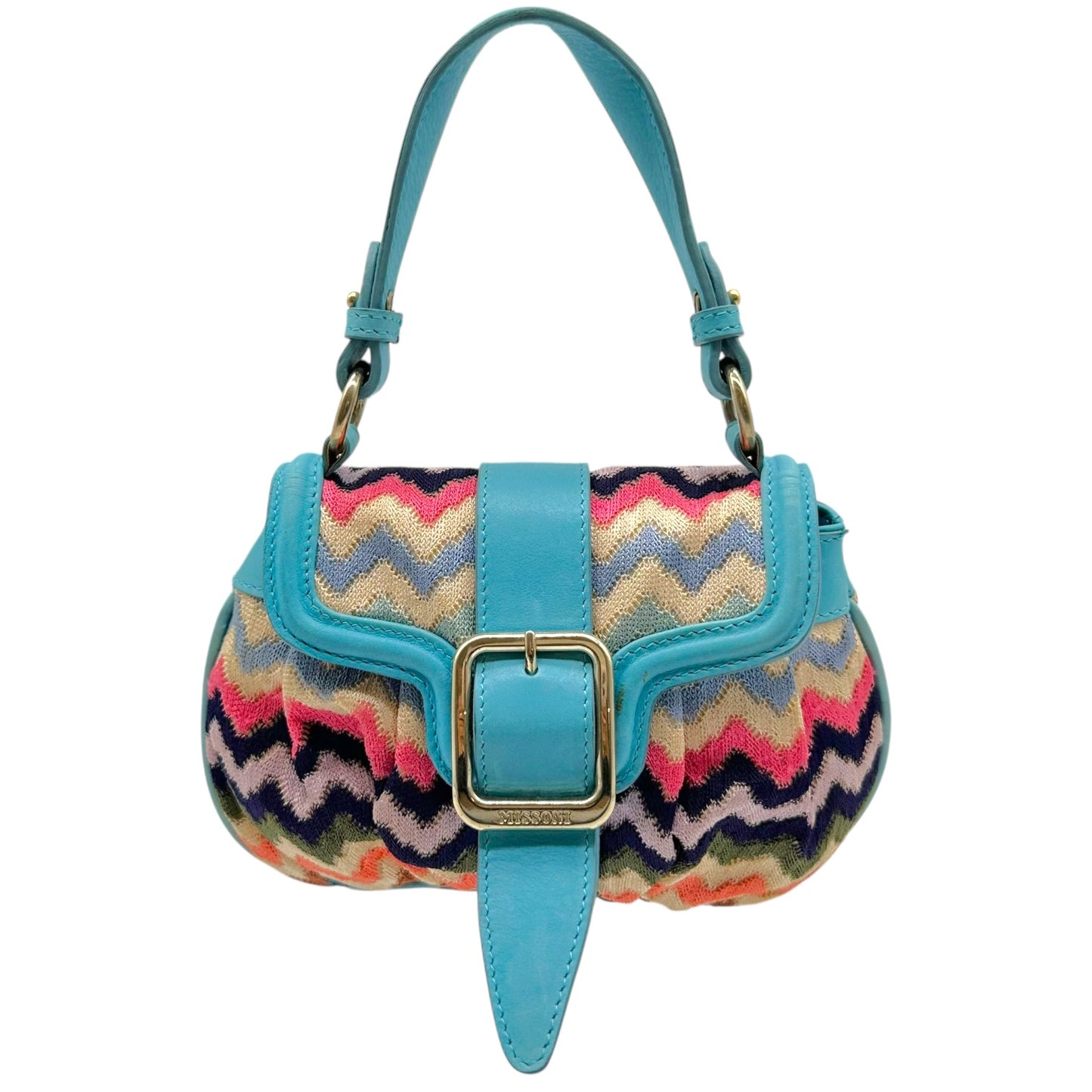 Missoni Blue Leather & Multicolor Chevron Mini Handbag