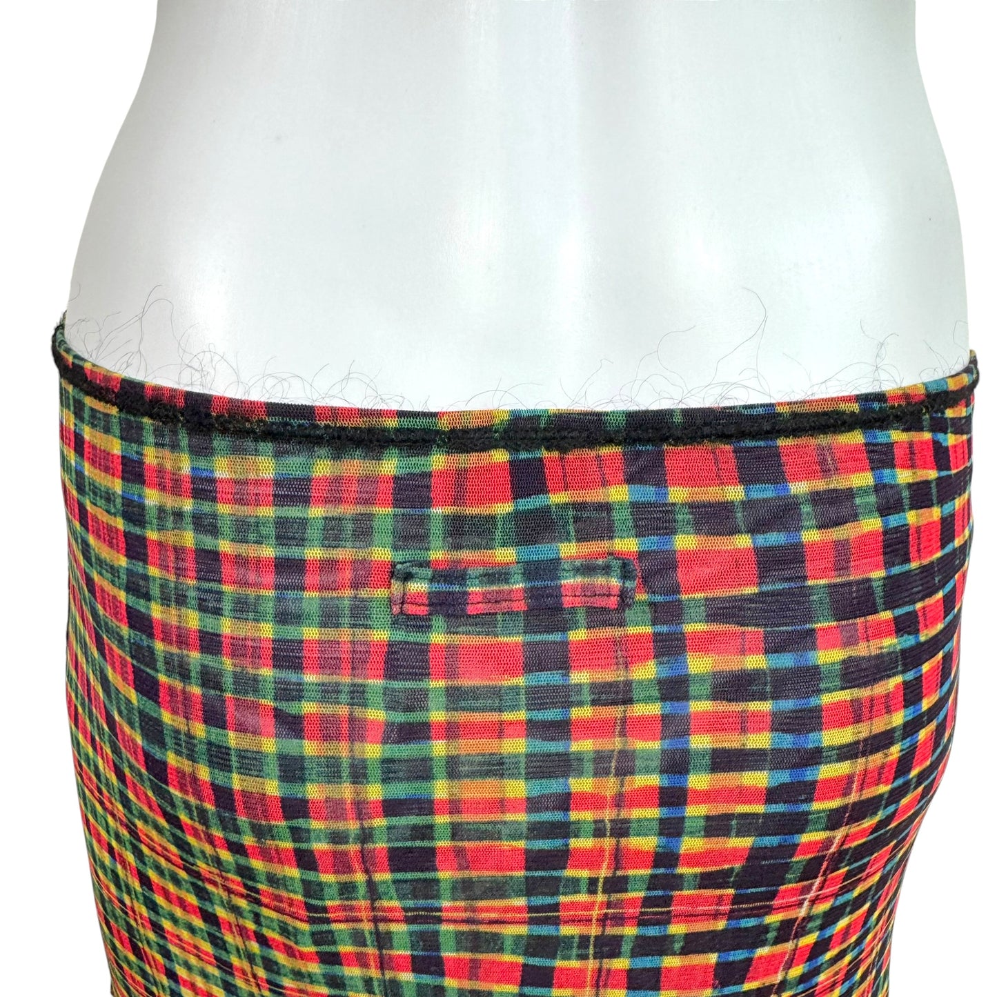 Jean Paul Gaultier Multicolor Plaid Face Print Mesh Maxi Skirt
