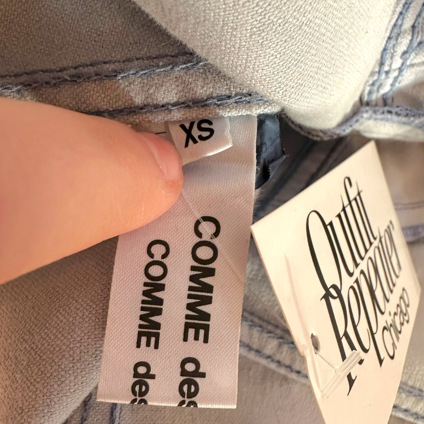 CDG Comme des Garçons ss17 Blue Faux Leather Button Up Raw Hem Jacket - Outfit Repeater