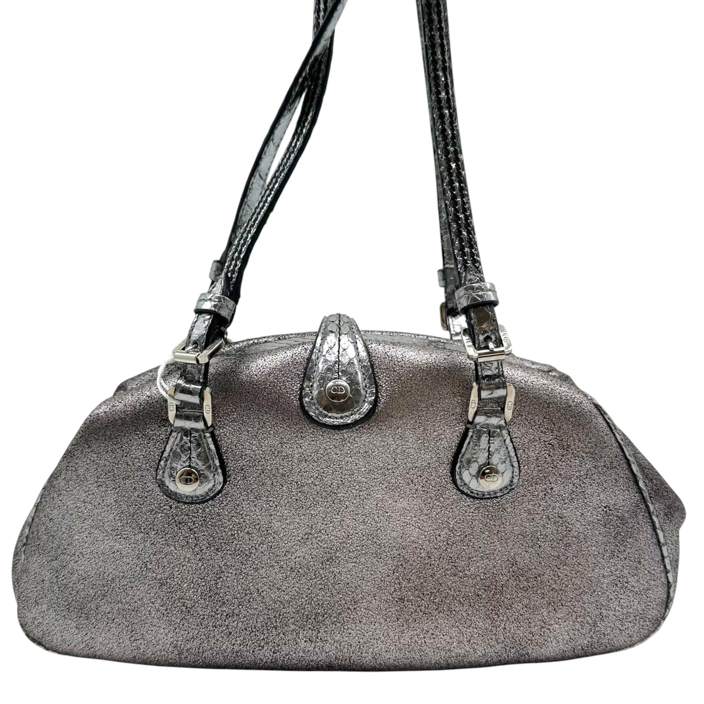 Christian Dior Limited Edition Silver Python & Beaded Suede Crossbody Bag