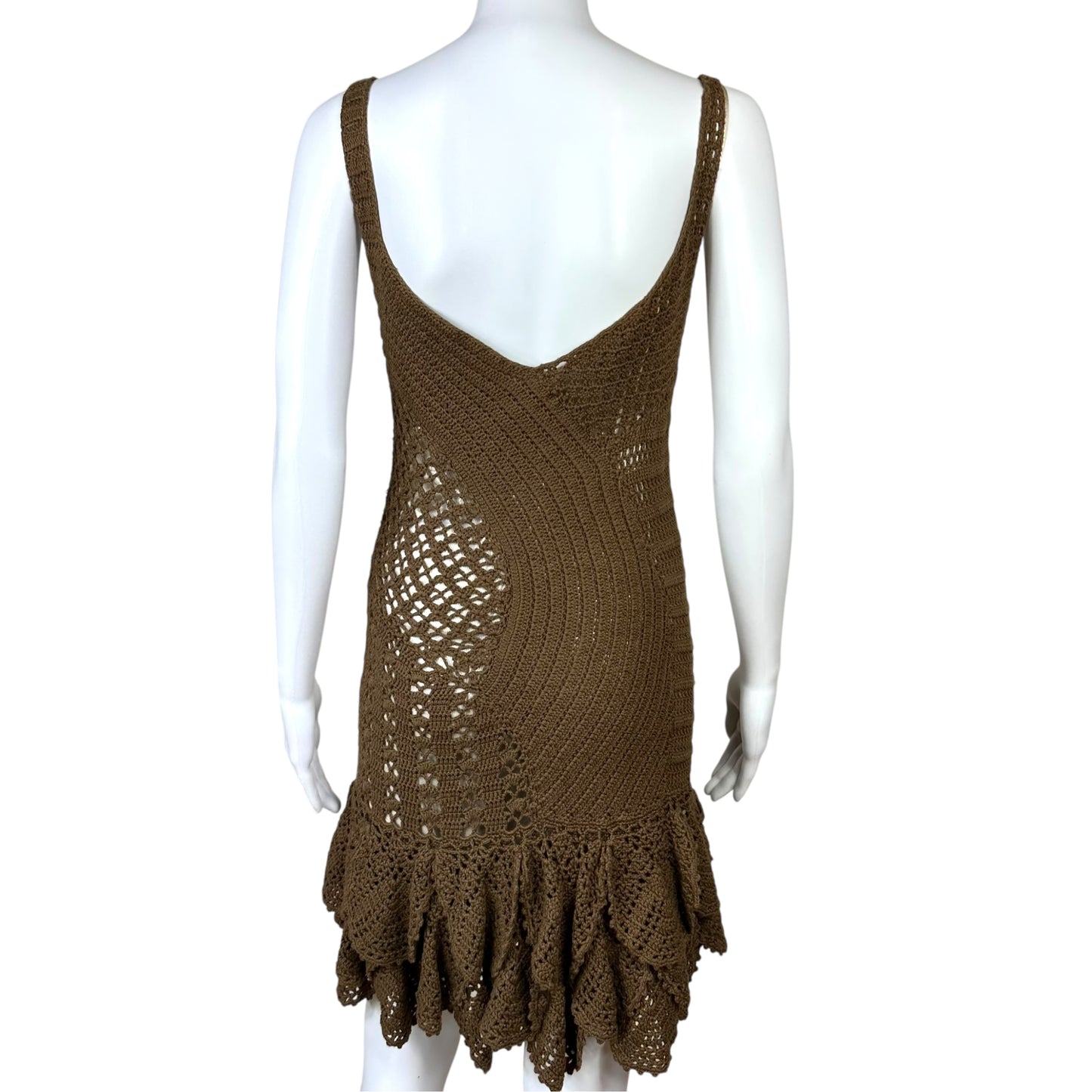 Just Cavalli Brown Crochet Midi Dress w/ Metallic Slip