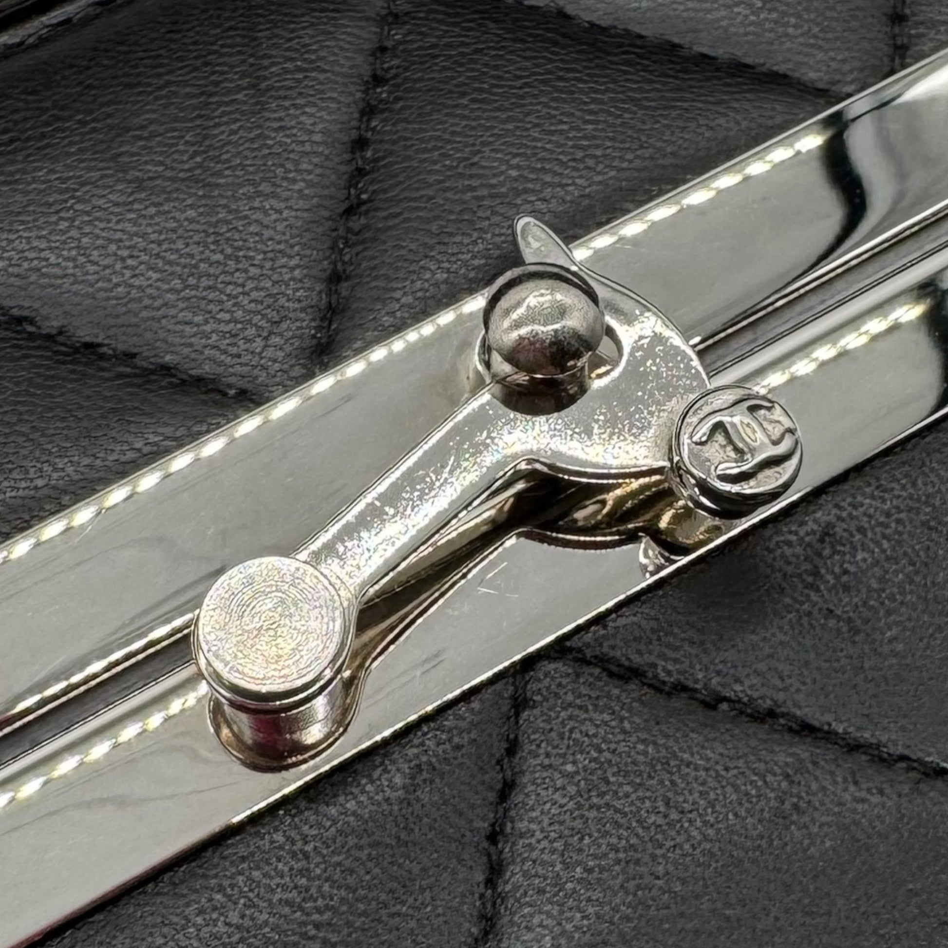 Chanel Black Matelasse Quilted Lambskin Metal Trim Vanity Bag 1996-97 - Outfit Repeater