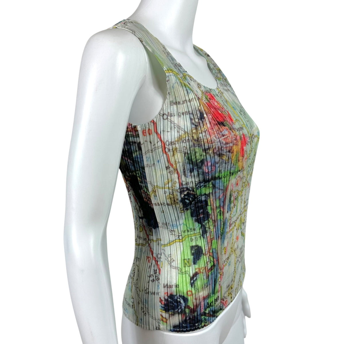 Issey Miyake Pleats Please S/S 2015 Multicolor Map Print Pleated Tank Sz 3