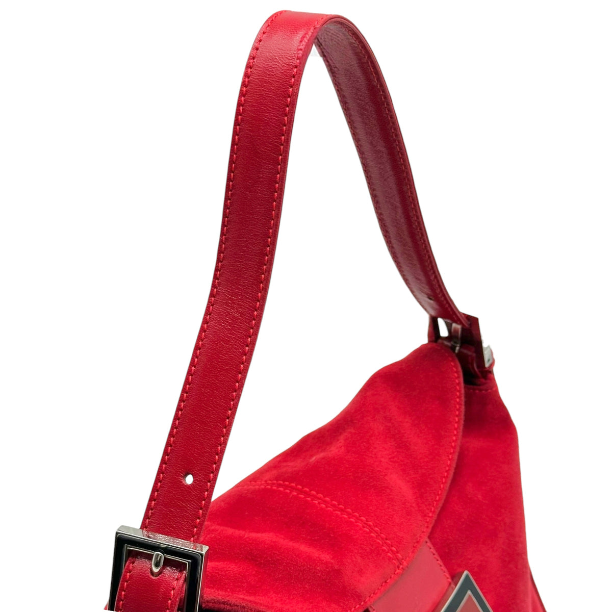 Fendi Red Suede Fold-Over Baguette Bag