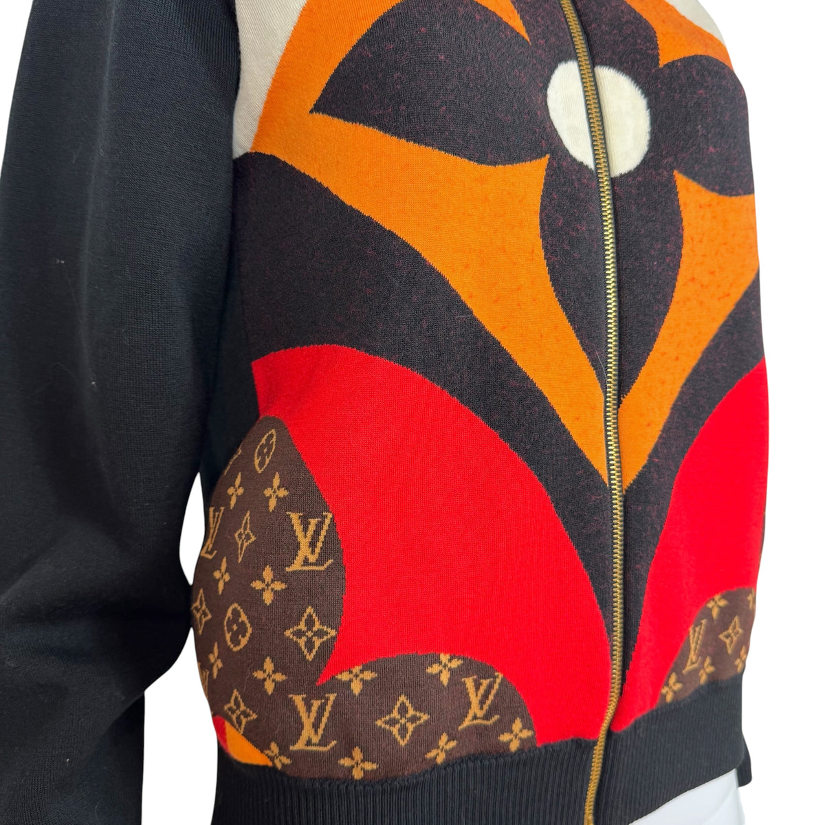 Louis Vuitton Knit Zip-Up Jacket Black Orange Monogram