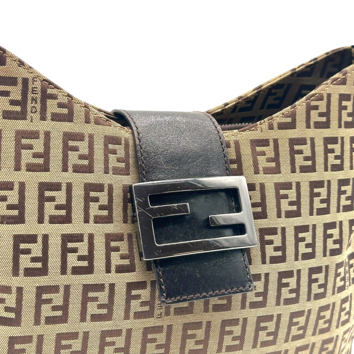 Fendi Tan Zucchino Monogram Shoulder Baguette Bag