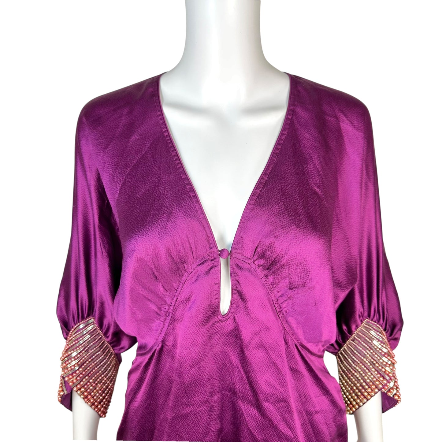 Roberto Cavalli Dolman Blouse Purple Silk Beaded Sleeve