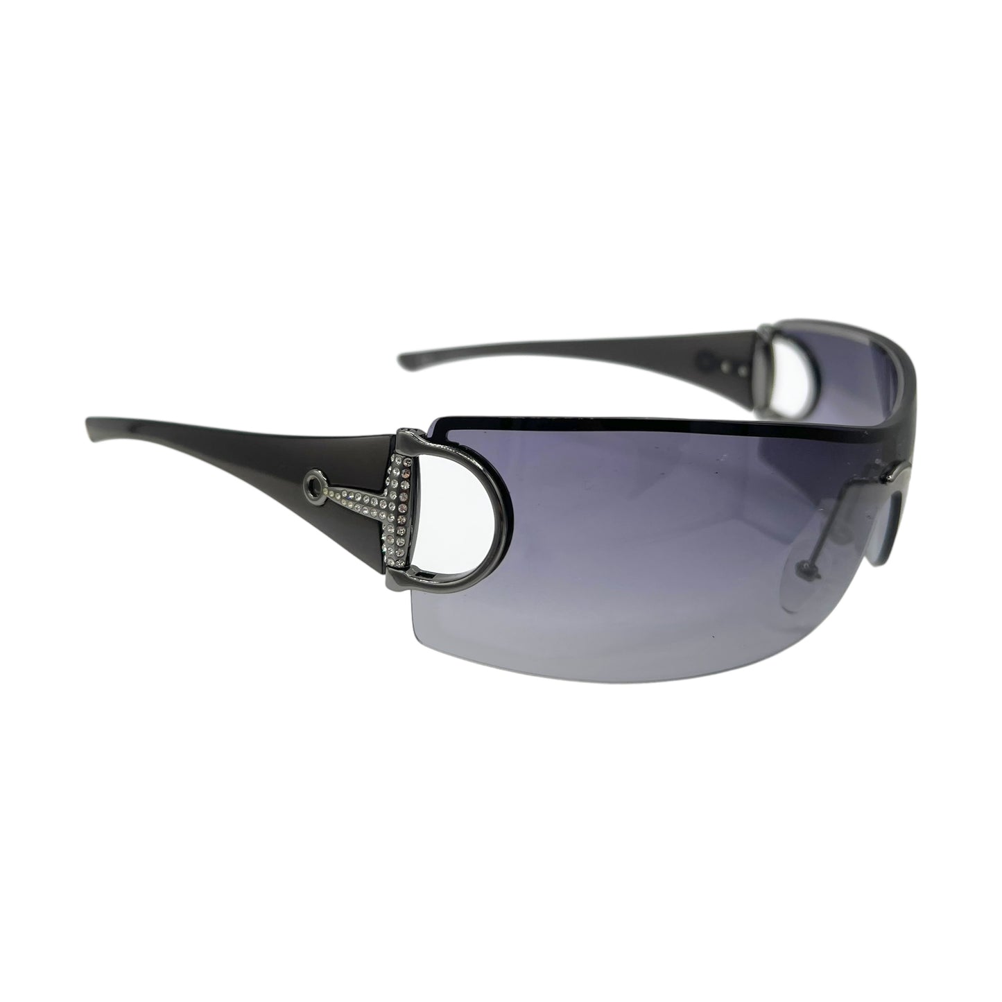 Gucci Crystal Horsebit Black Rimless Shield Sunglasses GG2712 w/ Case