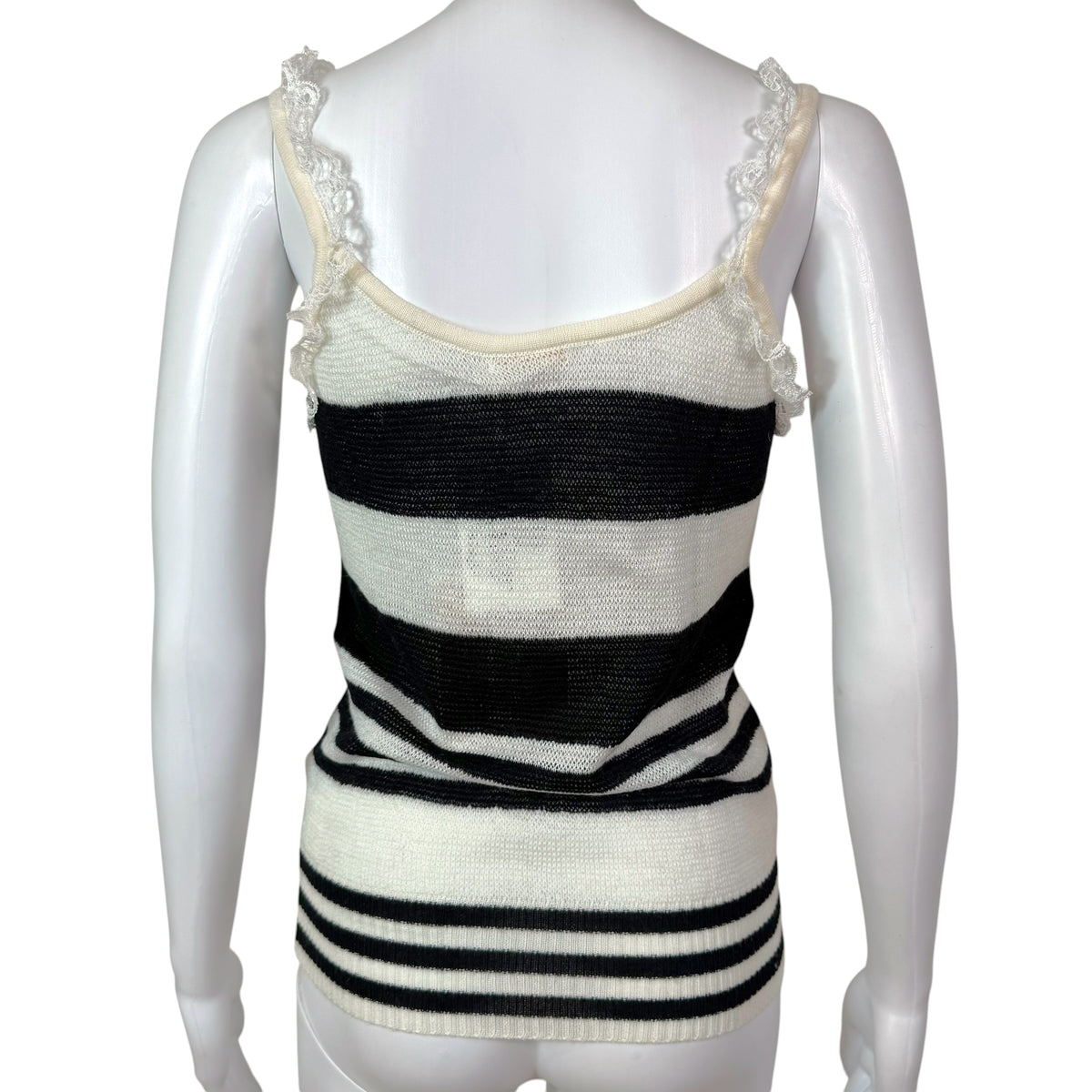 Galliano Striped Knit Cami Black White Sequin Doll Face