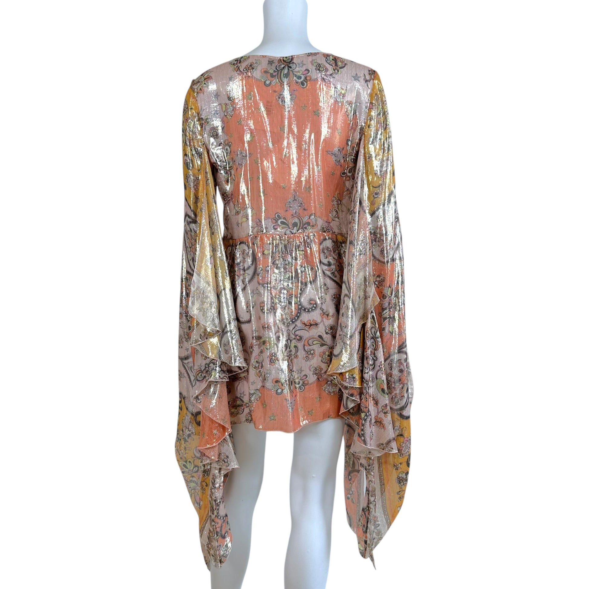 Emilio Pucci Asymmetrical Mini Dress Orange Pink Metallic