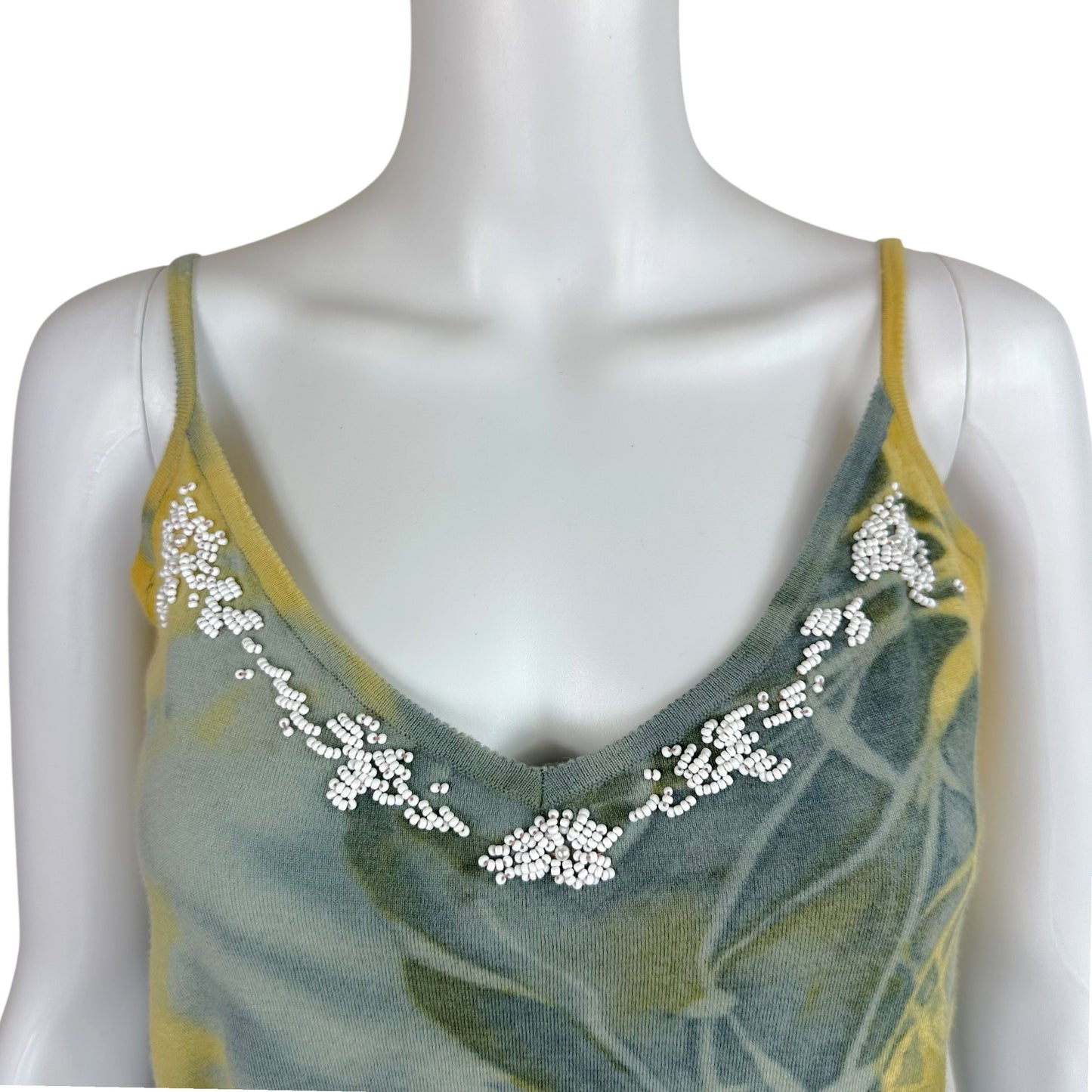John Galliano Tie-Dye Beaded Cami Cardigan Set Beige Blue