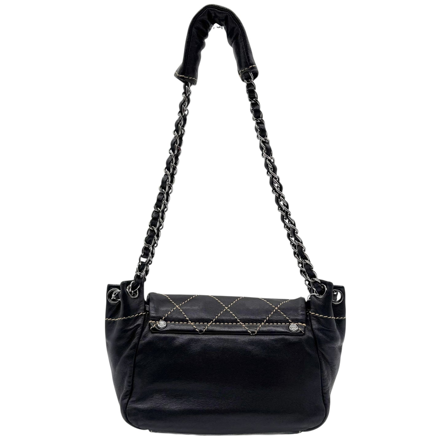 Chanel Black Lambskin Wild Stitch Quilted Shoulder Bag 2003-2004 - Outfit Repeater