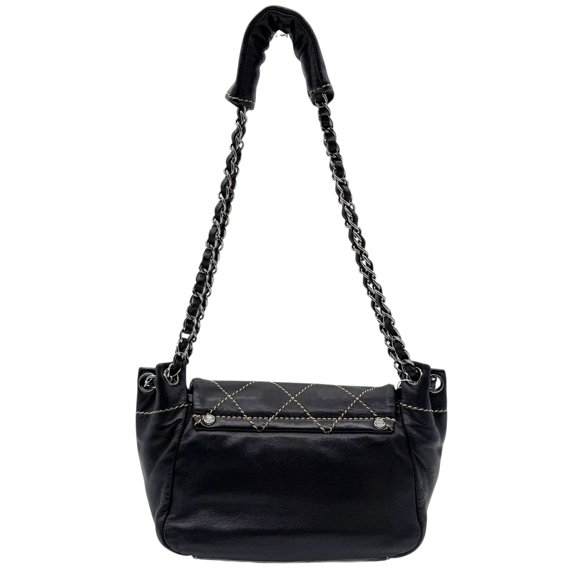 Chanel Black Lambskin Wild Stitch Quilted Shoulder Bag 2003-2004 - Outfit Repeater
