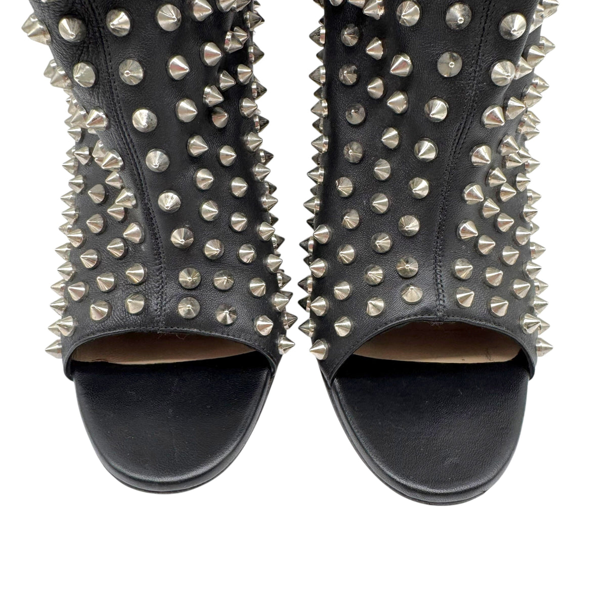 Christian Louboutin Black Silver Spike Peep-Toe Booties