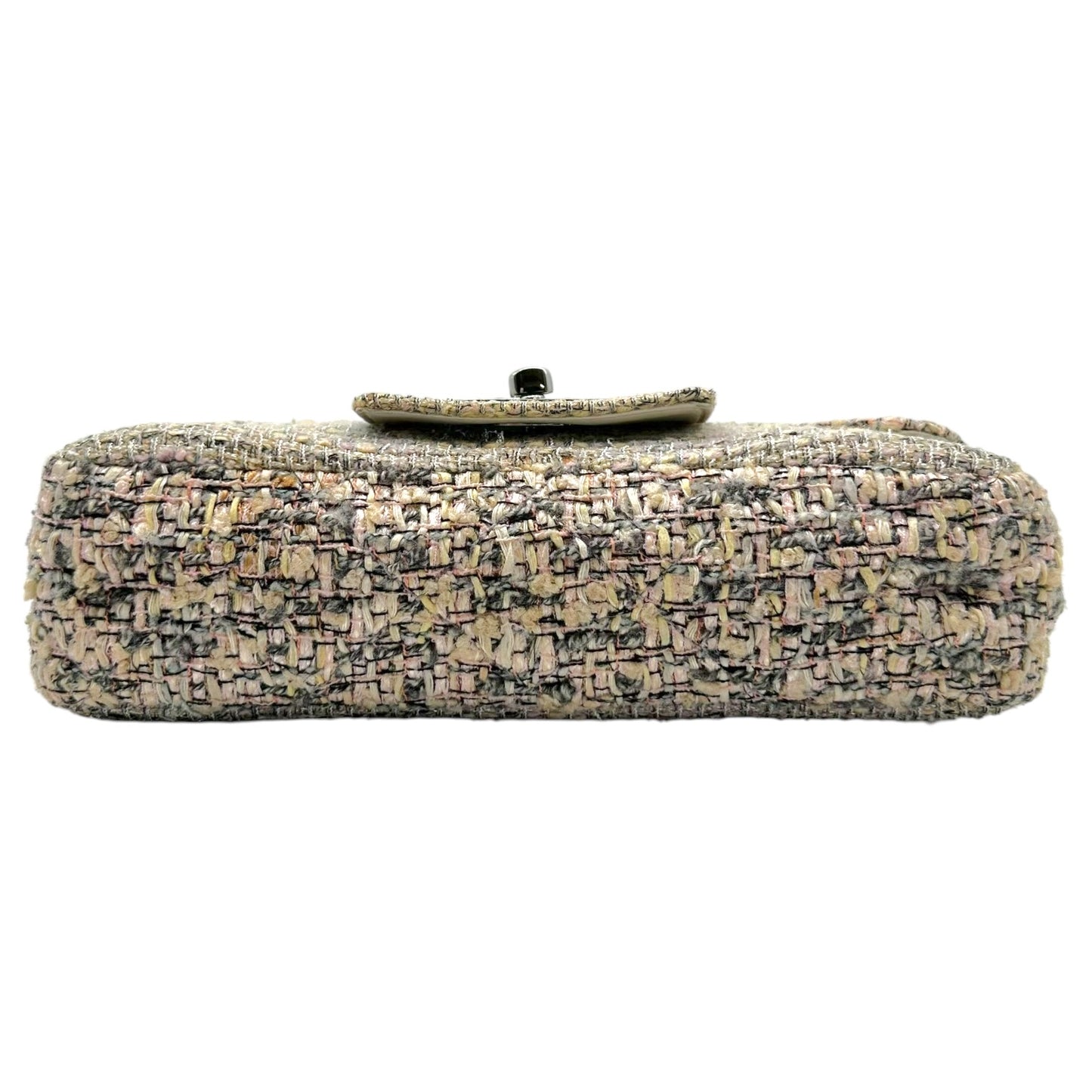 Chanel Medium Flap Shoulder Bag Silver Metallic Pastel Tweed