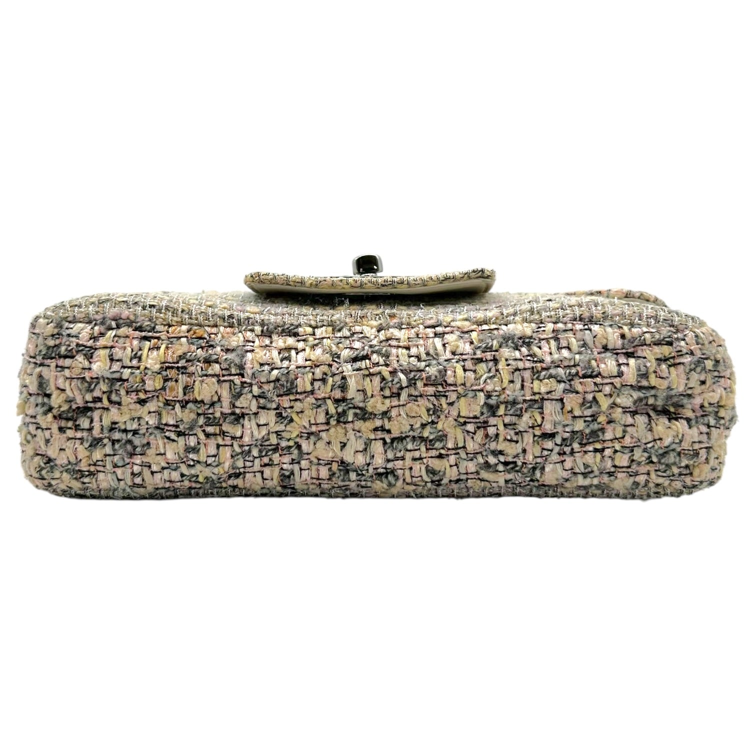 Chanel Medium Flap Shoulder Bag Silver Metallic Pastel Tweed