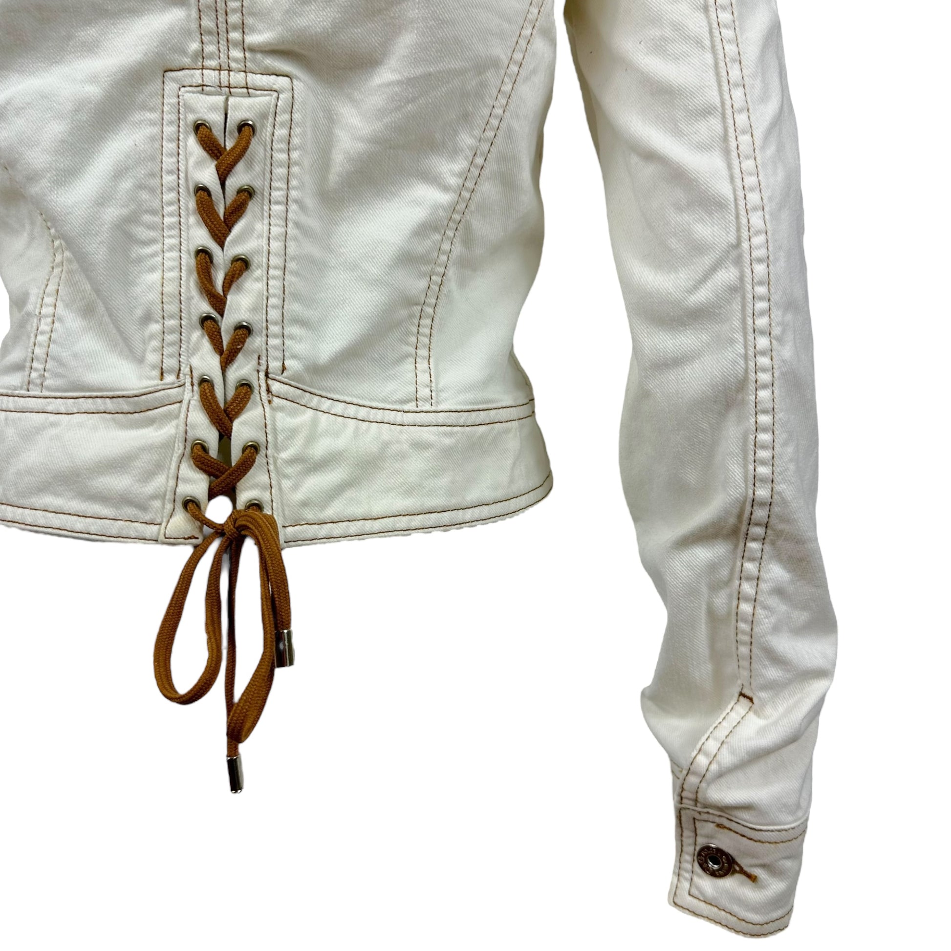 D&G Dolce & Gabbana White Lace Up Denim Jacket - Outfit Repeater