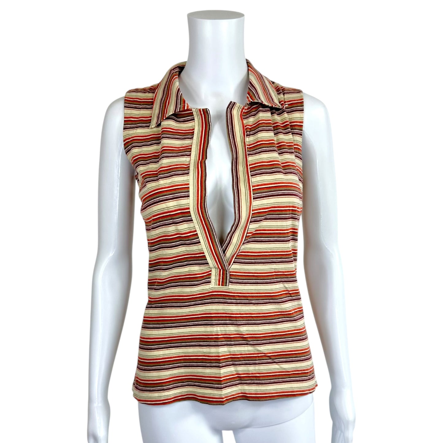 D&G Dolce & Gabbana F/W 2001 Striped Deep V-Neck Tank Top