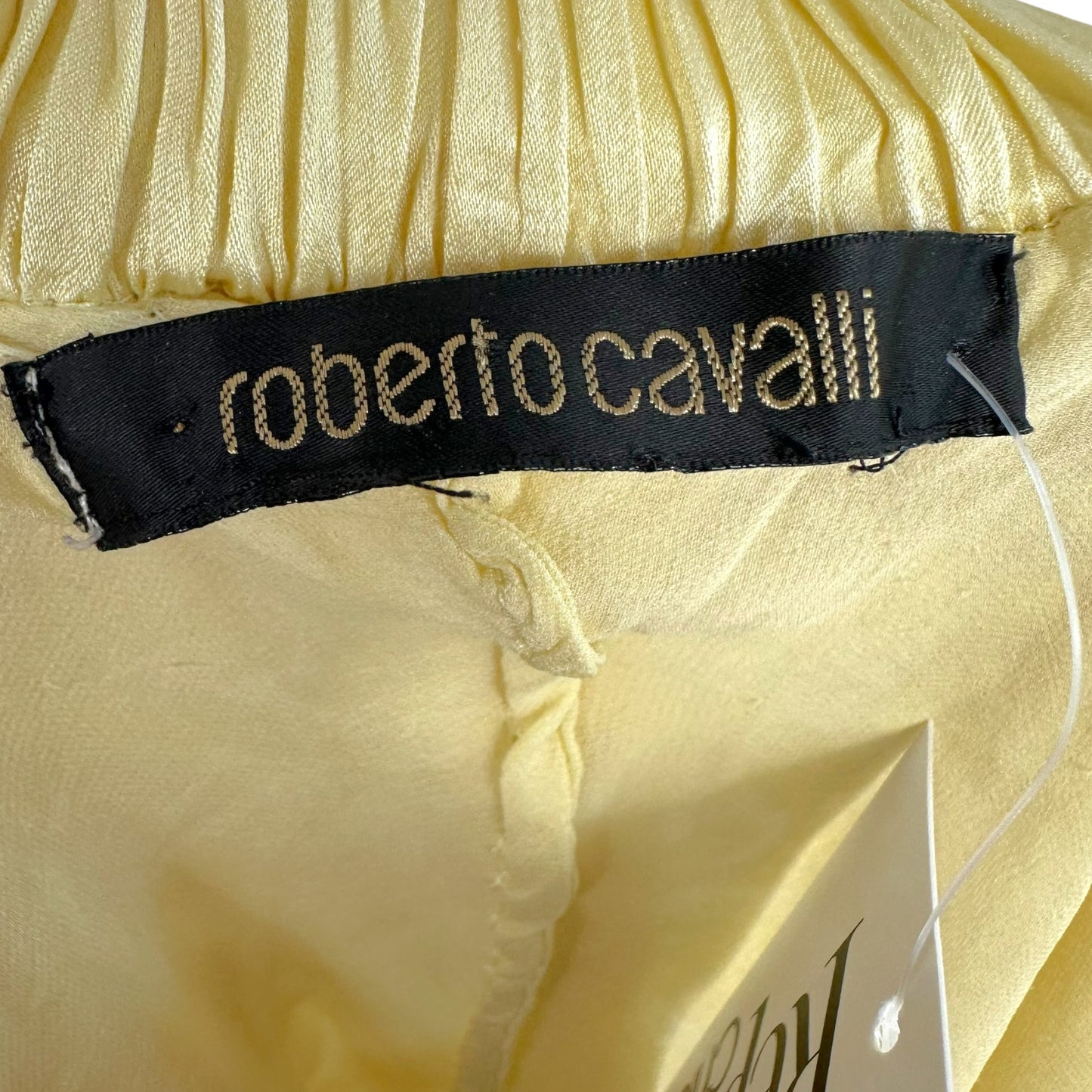 Roberto Cavalli S/S 2004 Yellow Paisley Silk Asymmetrical Hem Midi Skirt