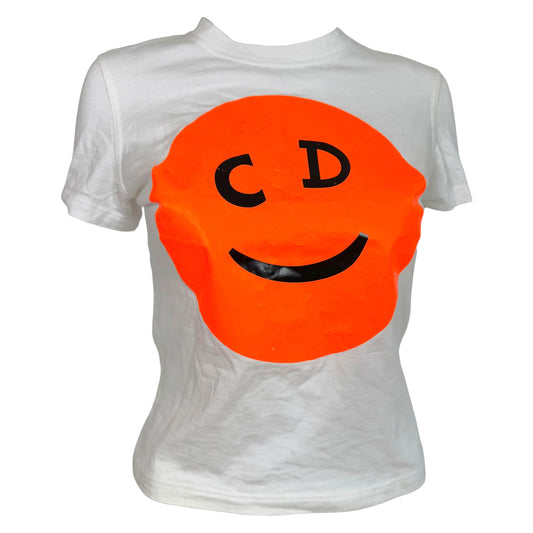 Christian Dior White Neon Orange Smiley Face T-Shirt
