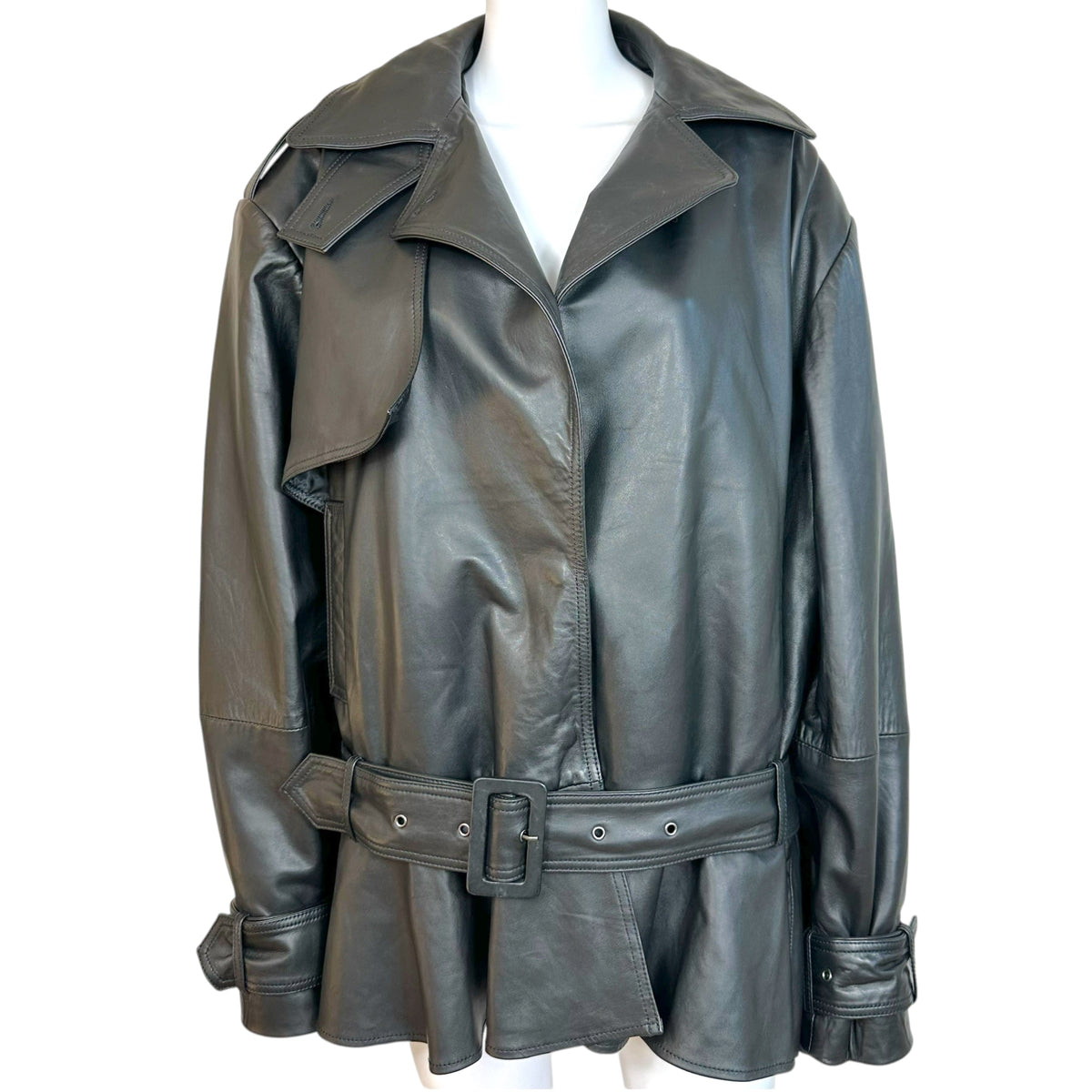 Rotate Black Oversized Peplum Hem Leather Jacket