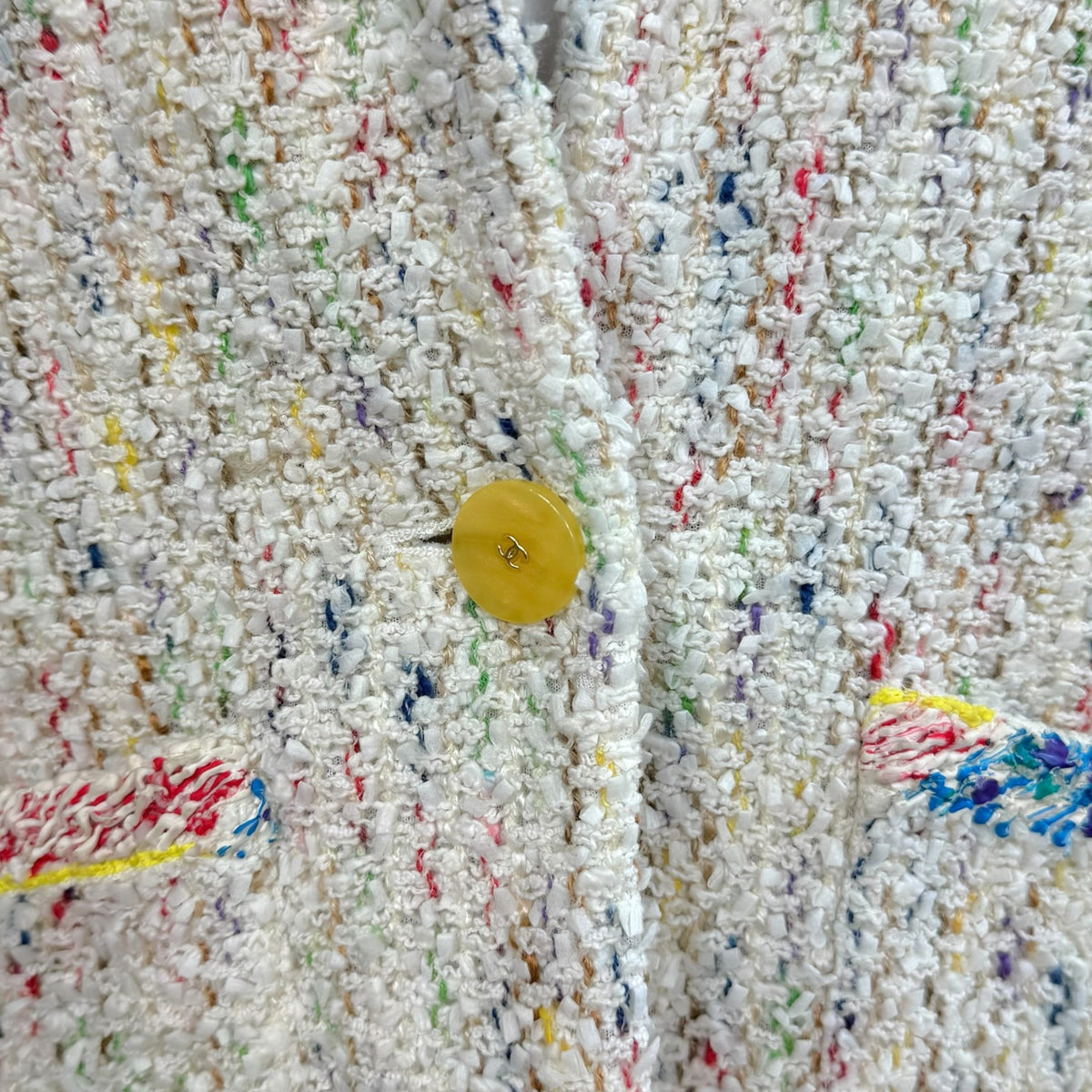 Chanel Tweed Jacket White Multicolor Puff Paint Trim